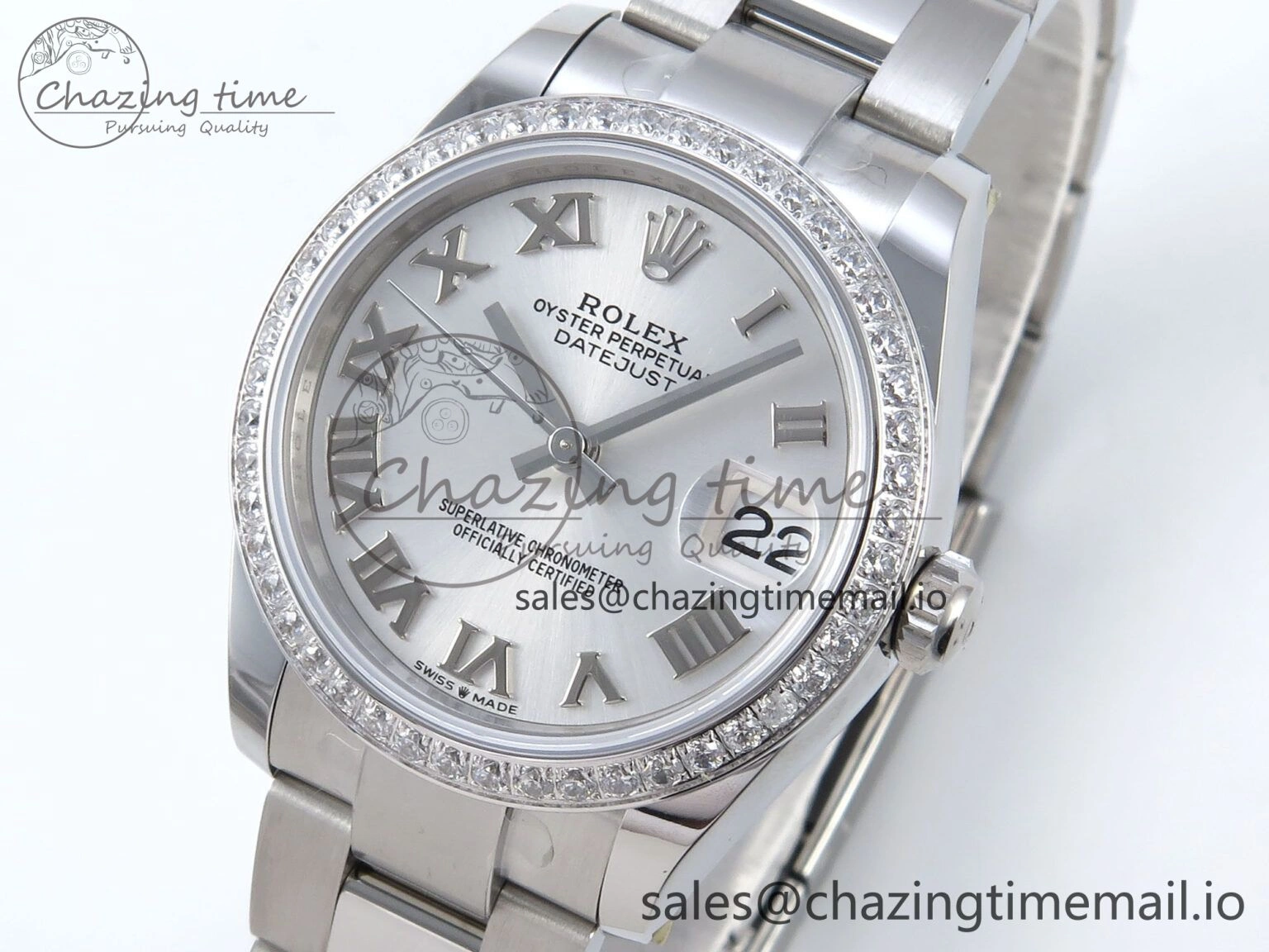 DateJust 31 278384RBR ARF 1:1 Best Edition 904L Steel Silver Roman Dial Diamonds Bezel on SS Oyster Bracelet ETA 2688
