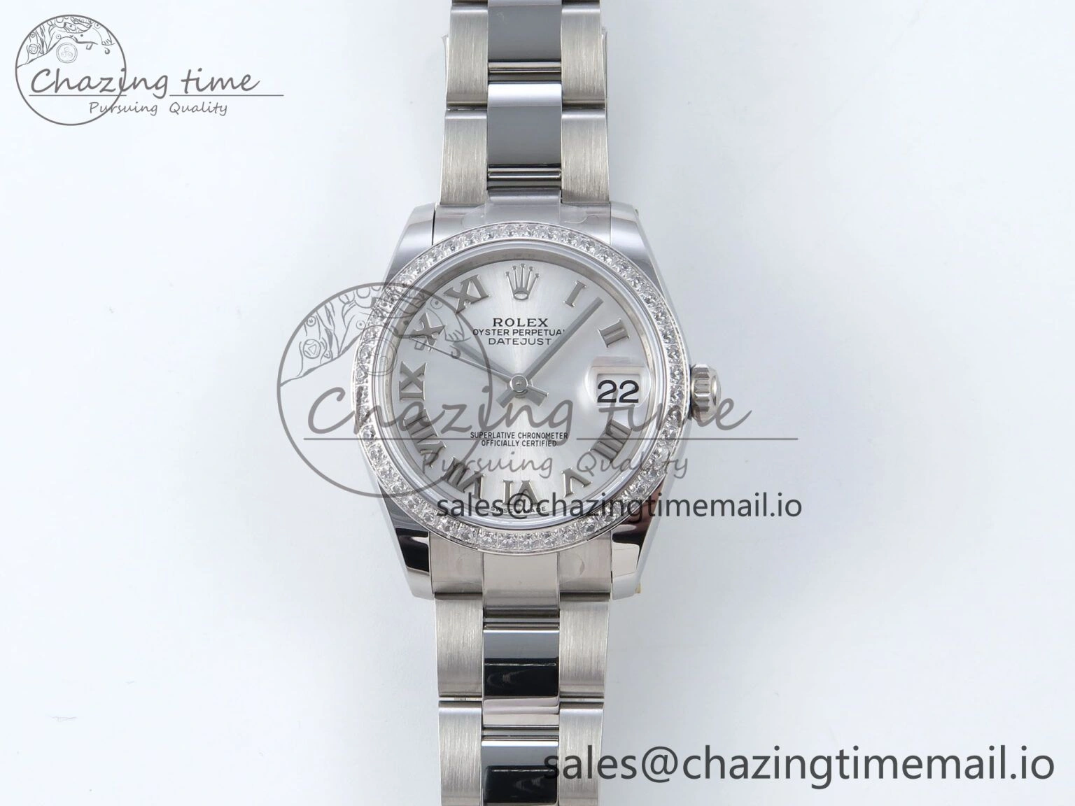 DateJust 31 278384RBR ARF 1:1 Best Edition 904L Steel Silver Roman Dial Diamonds Bezel on SS Oyster Bracelet ETA 2688