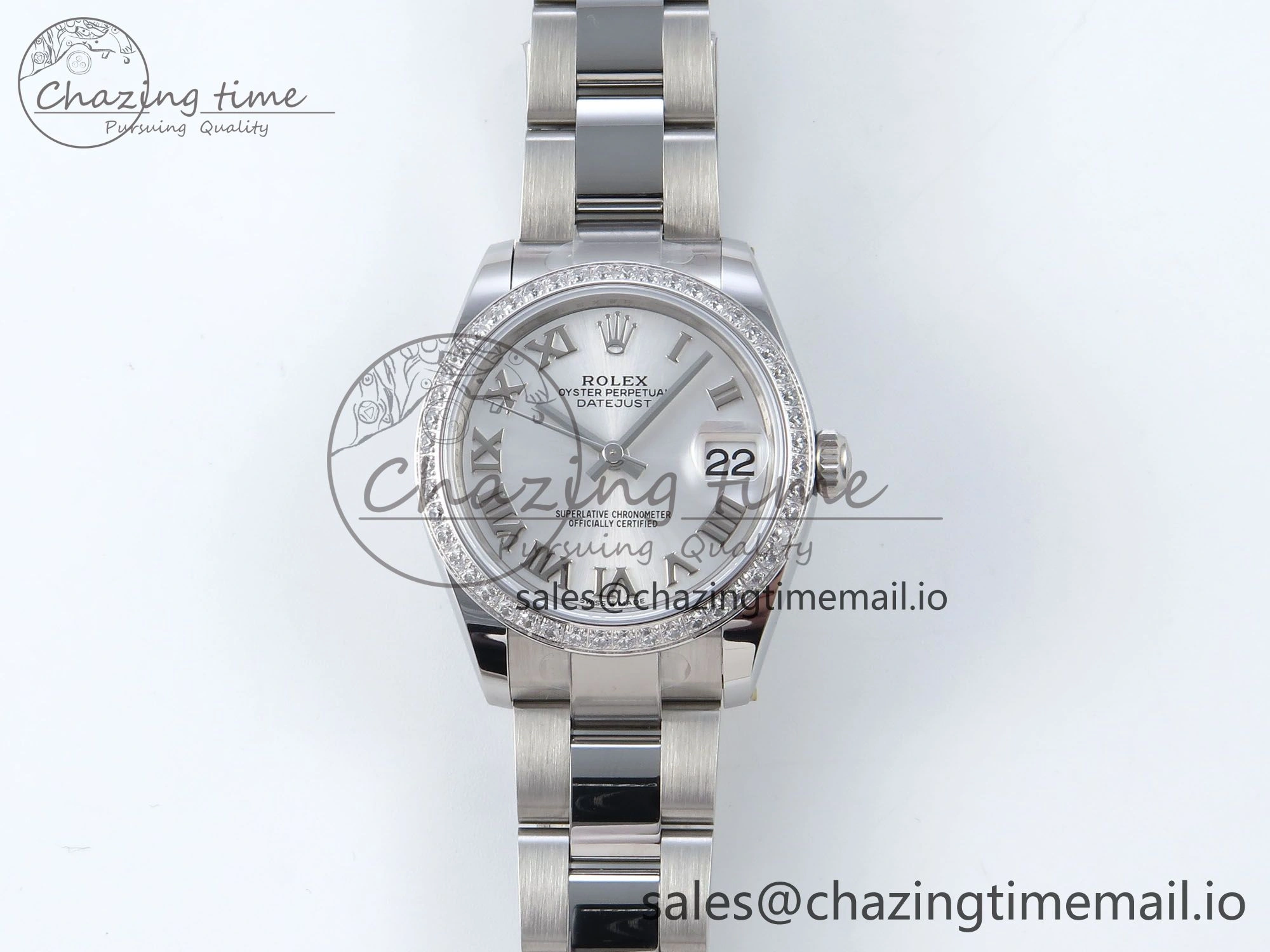 DateJust 31 278384RBR ARF 1:1 Best Edition 904L Steel Silver Roman Dial Diamonds Bezel on SS Oyster Bracelet ETA 2688
