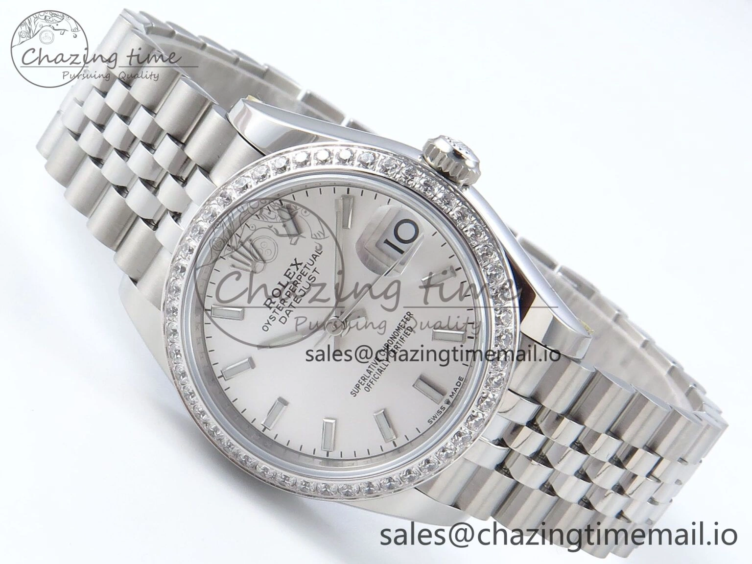 DateJust 31 278384RBR ARF 1:1 Best Edition 904L Steel Silver Stick Dial Diamonds Bezel on SS Jubilee Bracelet ETA 2688