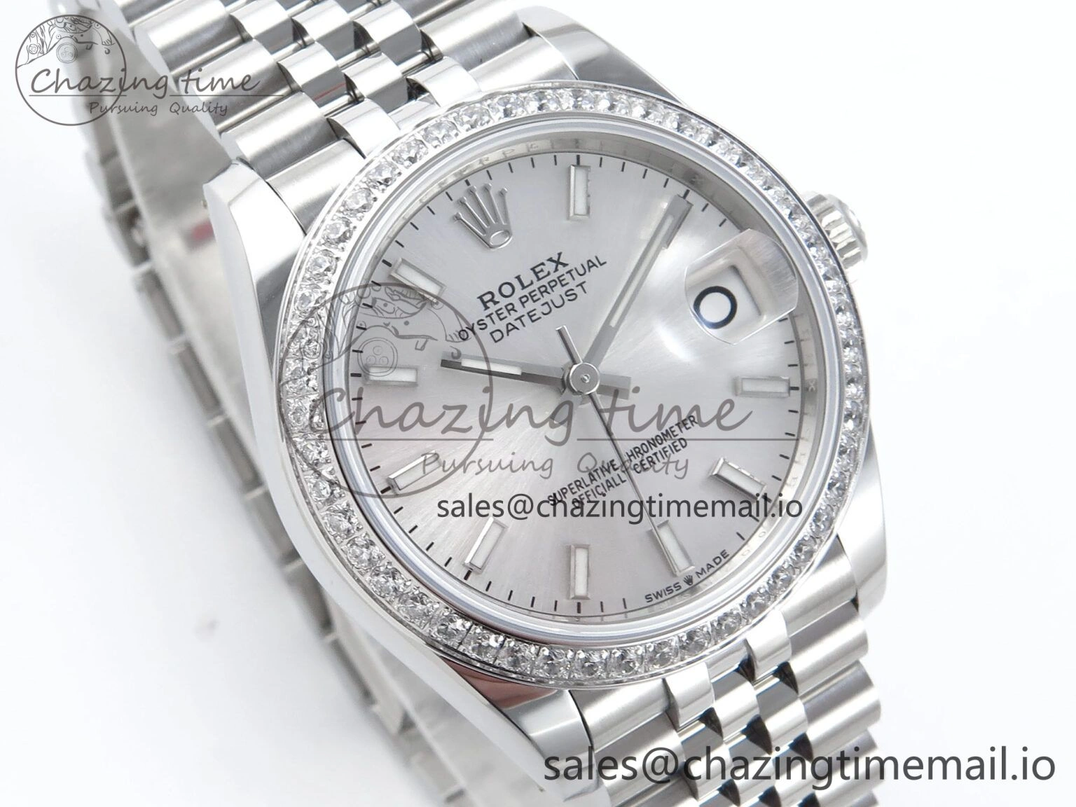 DateJust 31 278384RBR ARF 1:1 Best Edition 904L Steel Silver Stick Dial Diamonds Bezel on SS Jubilee Bracelet ETA 2688