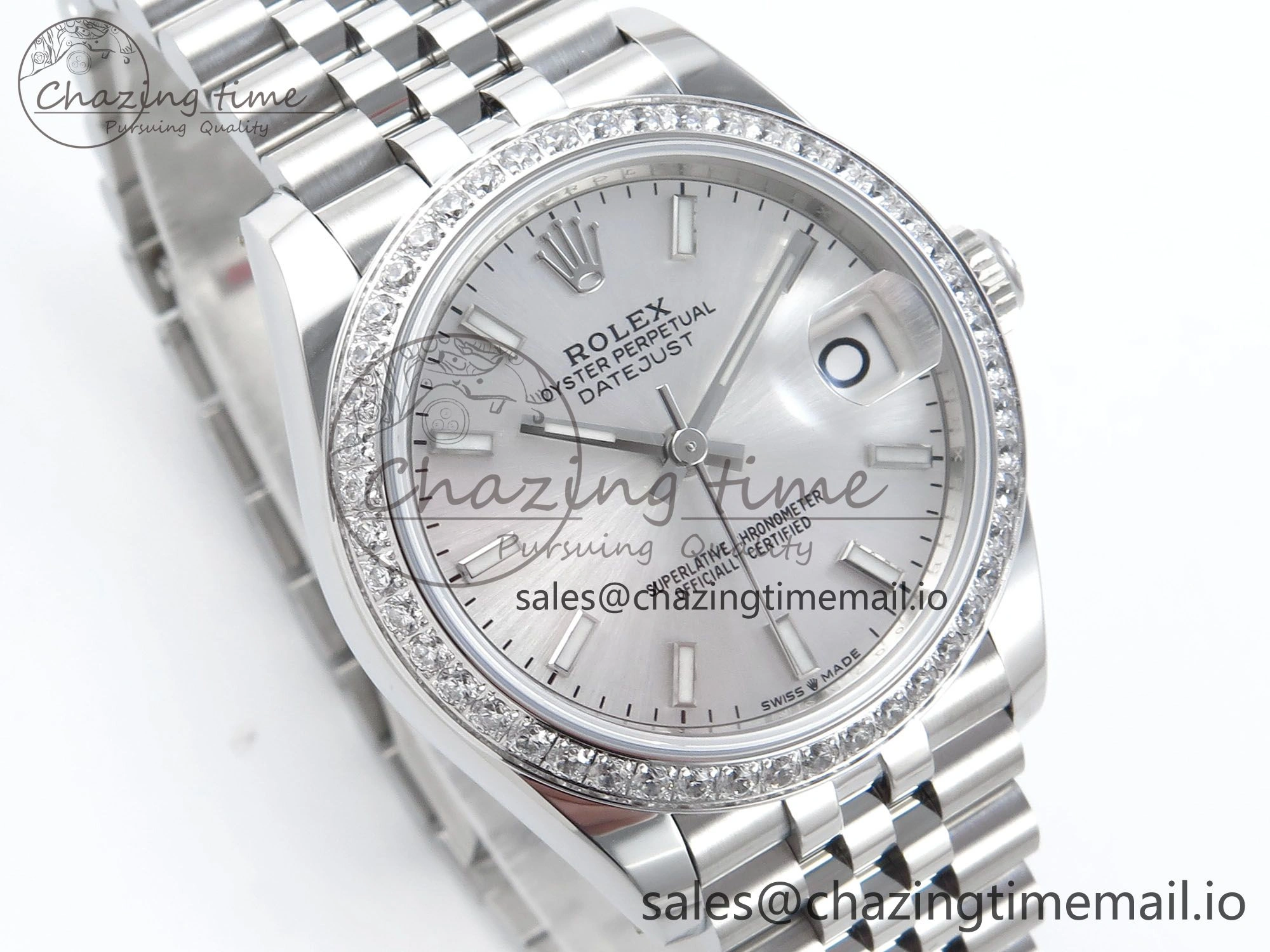 DateJust 31 278384RBR ARF 1:1 Best Edition 904L Steel Silver Stick Dial Diamonds Bezel on SS Jubilee Bracelet ETA 2688