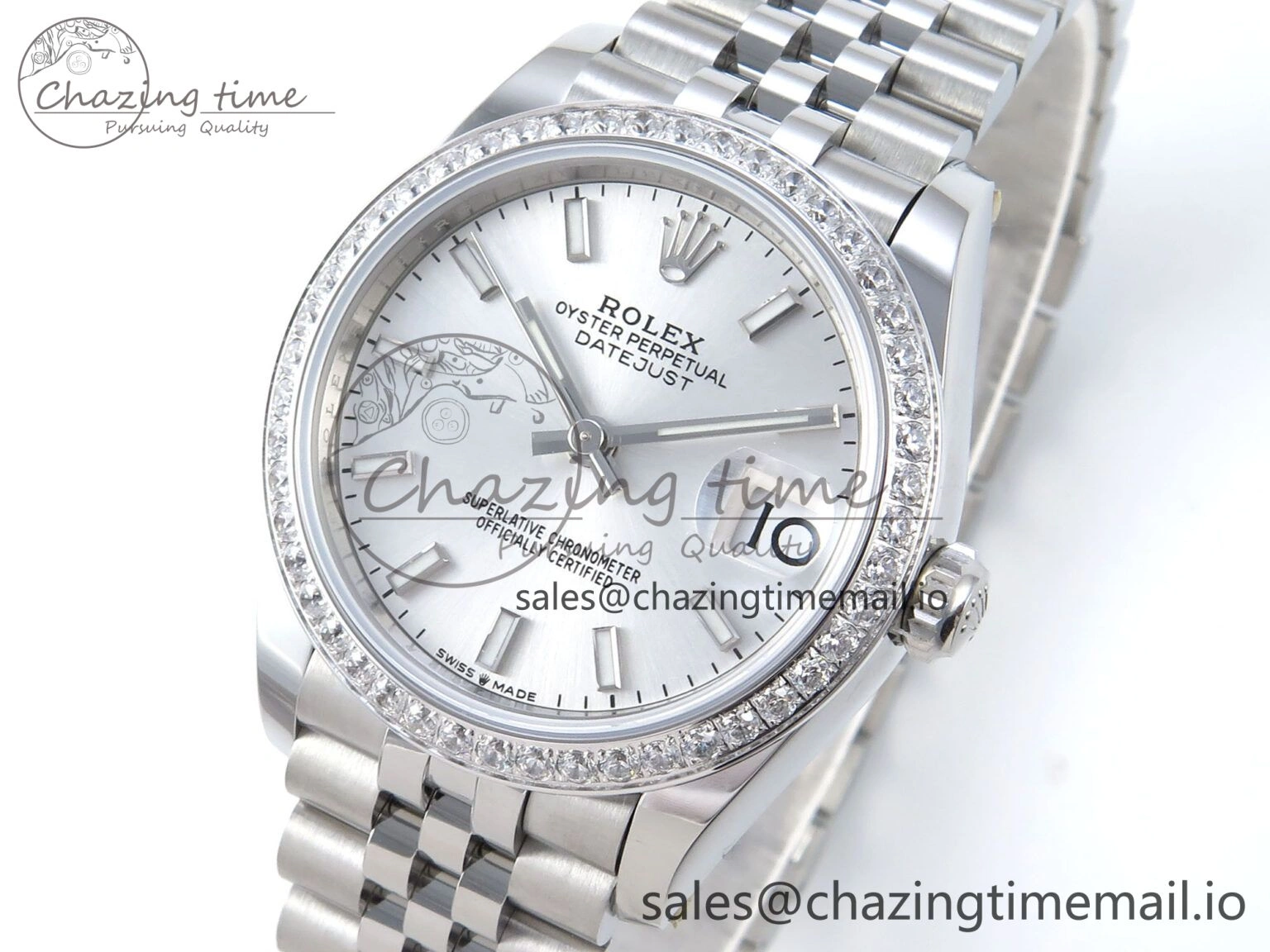 DateJust 31 278384RBR ARF 1:1 Best Edition 904L Steel Silver Stick Dial Diamonds Bezel on SS Jubilee Bracelet ETA 2688
