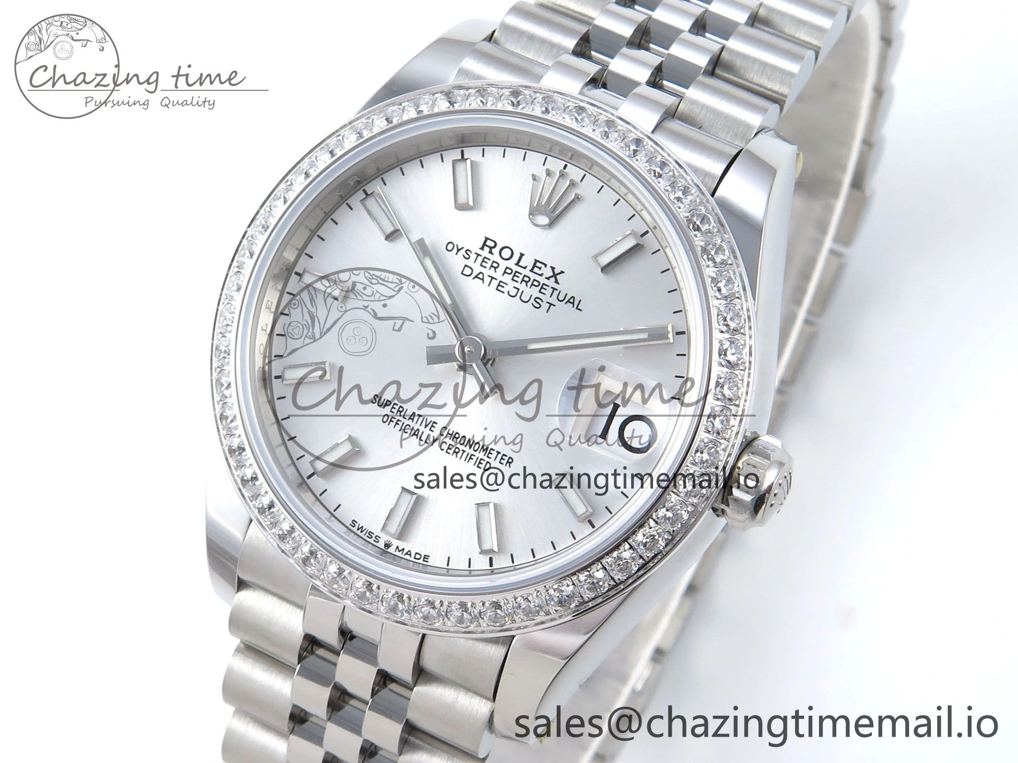 DateJust 31 278384RBR ARF 1:1 Best Edition 904L Steel Silver Stick Dial Diamonds Bezel on SS Jubilee Bracelet ETA 2688