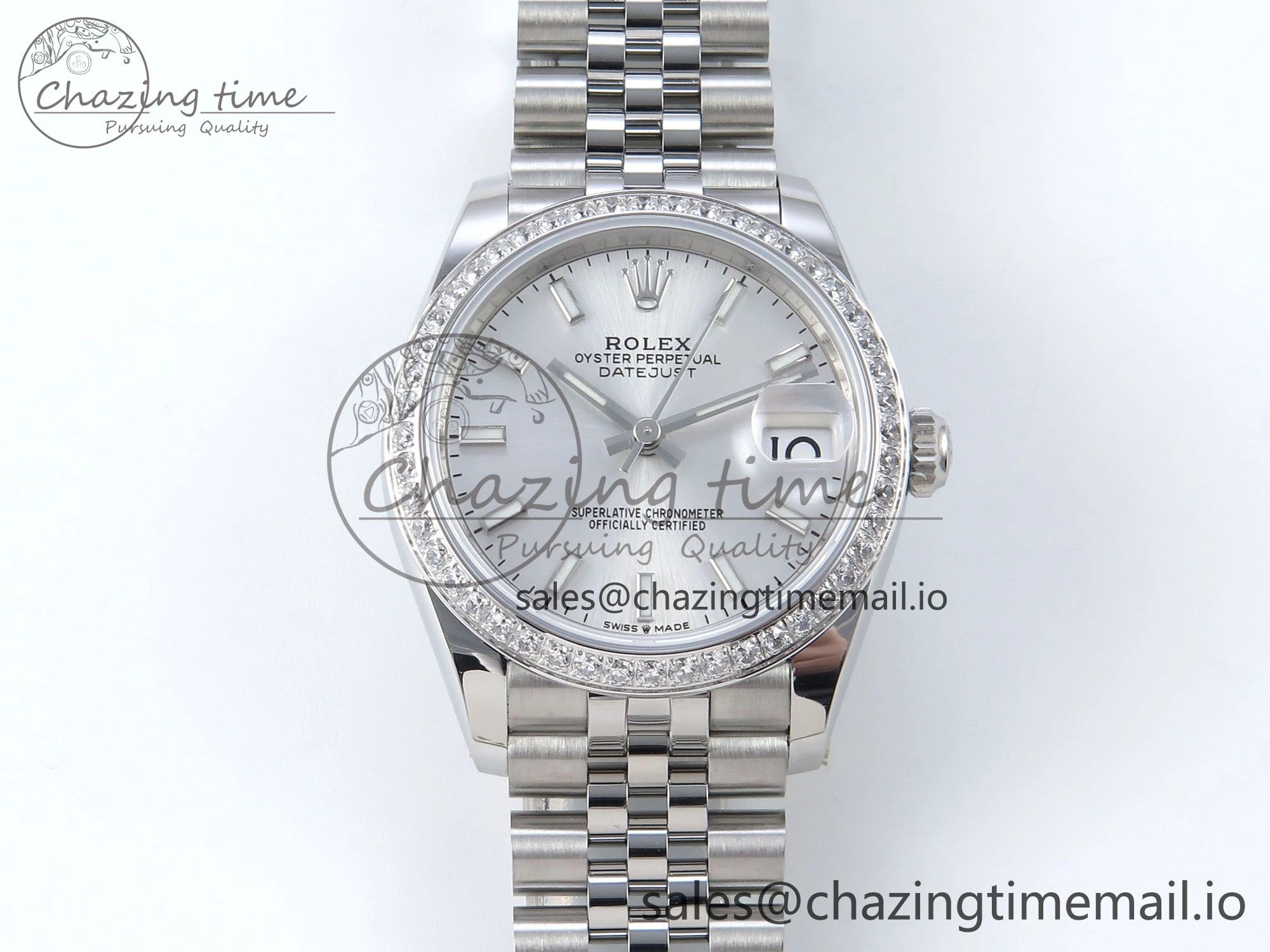 DateJust 31 278384RBR ARF 1:1 Best Edition 904L Steel Silver Stick Dial Diamonds Bezel on SS Jubilee Bracelet ETA 2688