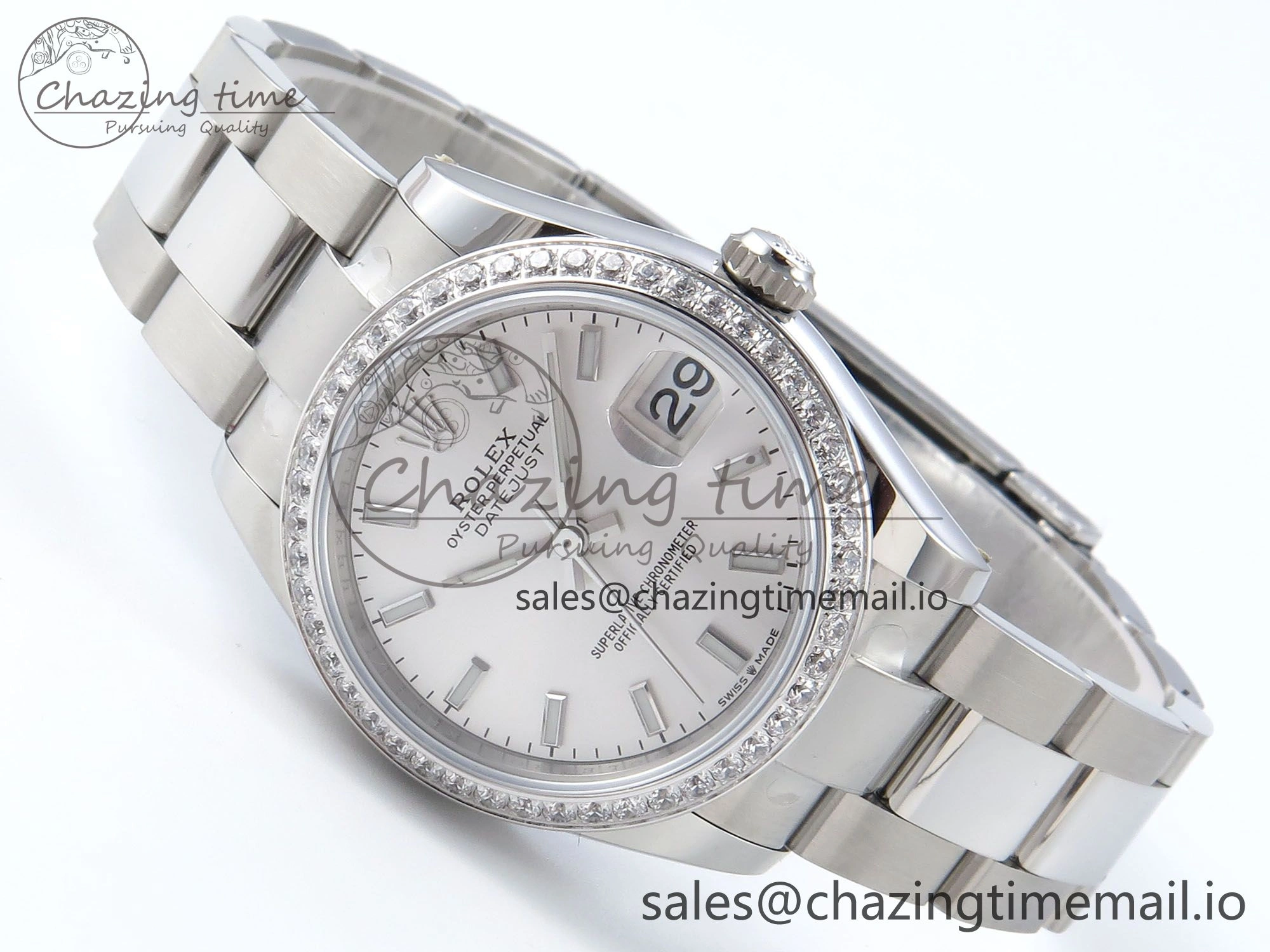 DateJust 31 278384RBR ARF 1:1 Best Edition 904L Steel Silver Stick Dial Diamonds Bezel on SS Oyster Bracelet ETA 2688