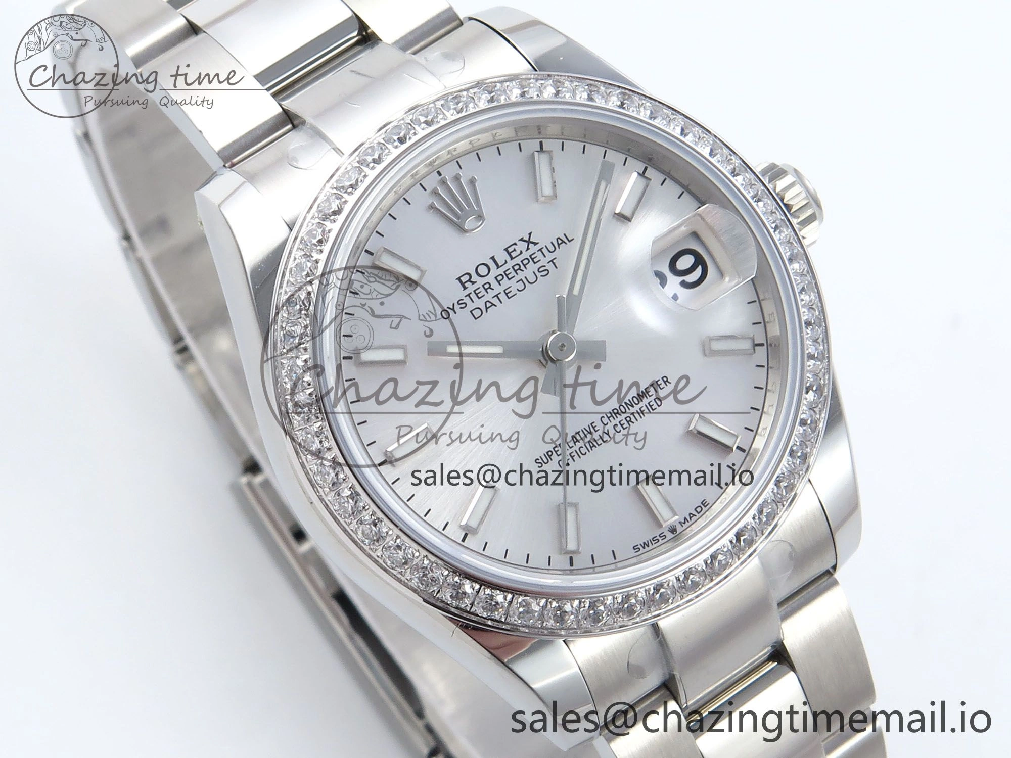 DateJust 31 278384RBR ARF 1:1 Best Edition 904L Steel Silver Stick Dial Diamonds Bezel on SS Oyster Bracelet ETA 2688
