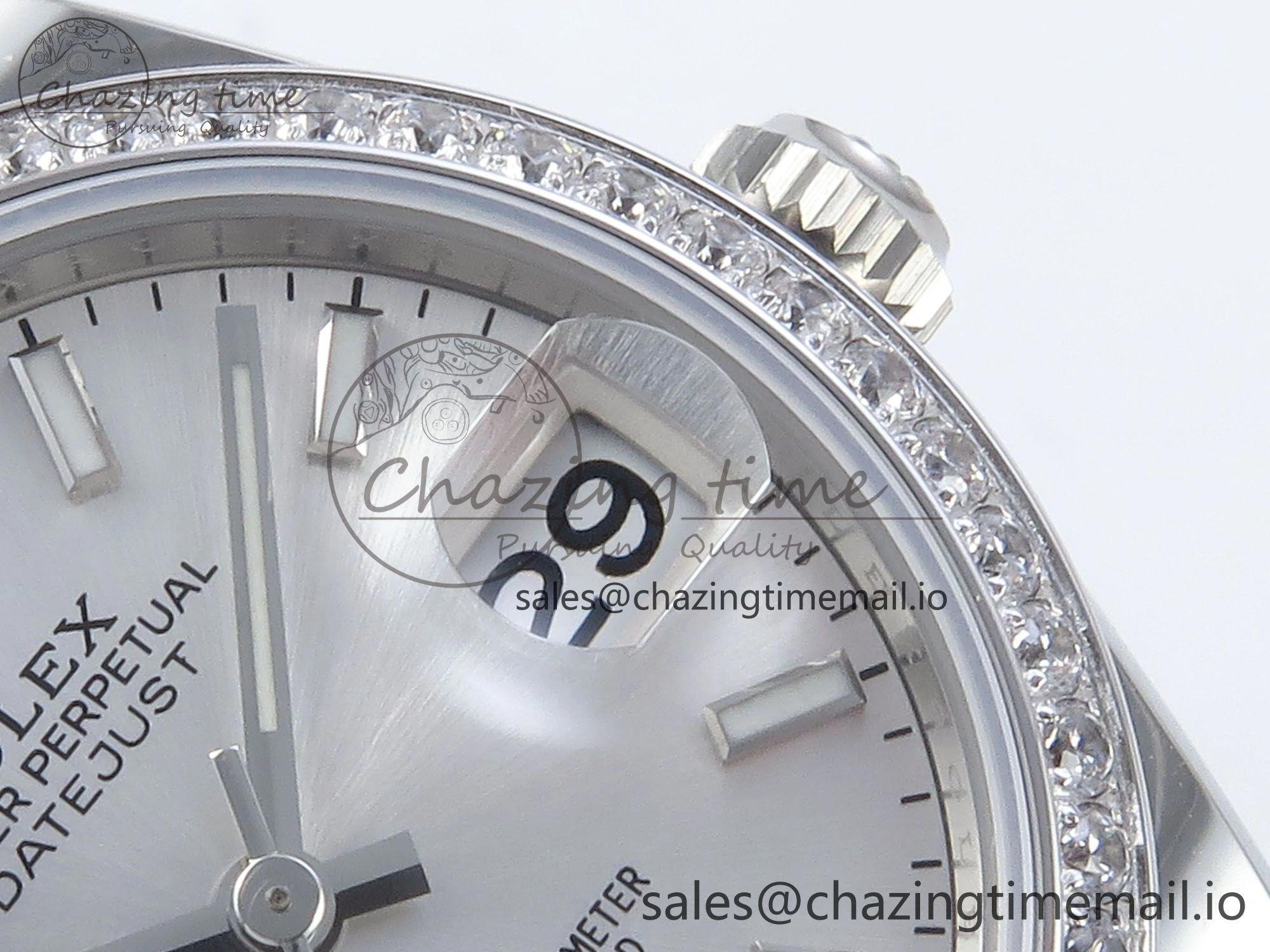 DateJust 31 278384RBR ARF 1:1 Best Edition 904L Steel Silver Stick Dial Diamonds Bezel on SS Oyster Bracelet ETA 2688