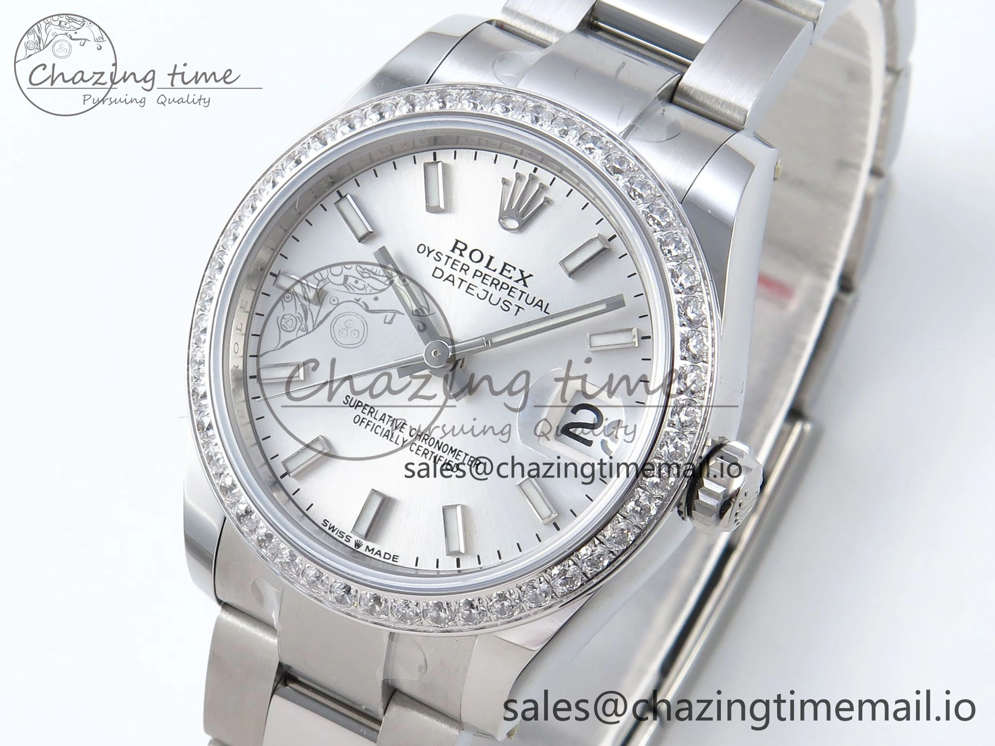 DateJust 31 278384RBR ARF 1:1 Best Edition 904L Steel Silver Stick Dial Diamonds Bezel on SS Oyster Bracelet ETA 2688