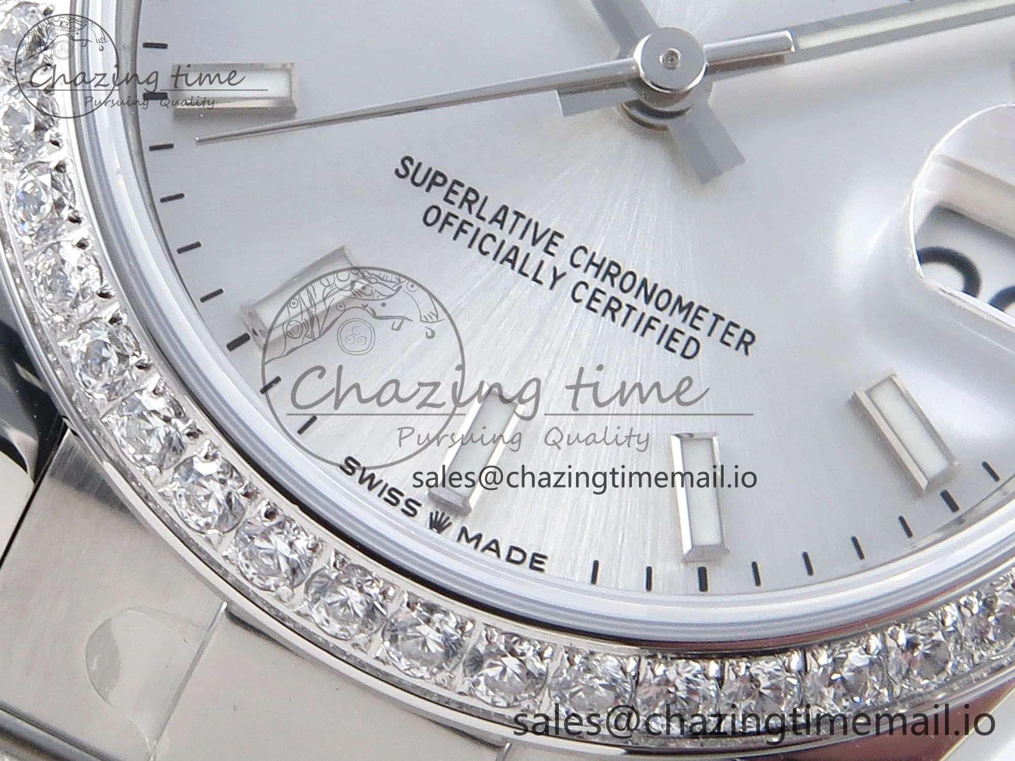 DateJust 31 278384RBR ARF 1:1 Best Edition 904L Steel Silver Stick Dial Diamonds Bezel on SS Oyster Bracelet ETA 2688