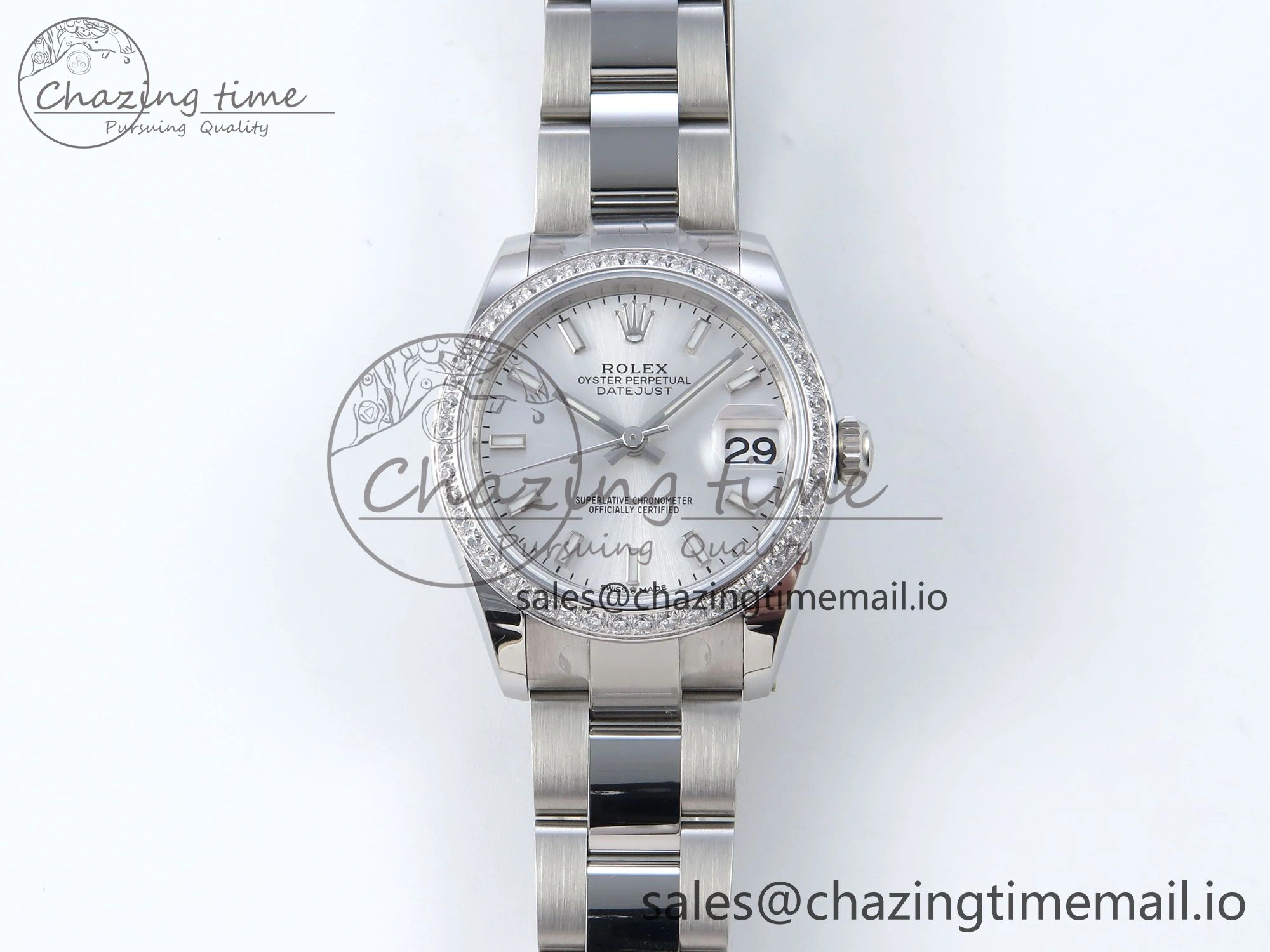 DateJust 31 278384RBR ARF 1:1 Best Edition 904L Steel Silver Stick Dial Diamonds Bezel on SS Oyster Bracelet ETA 2688
