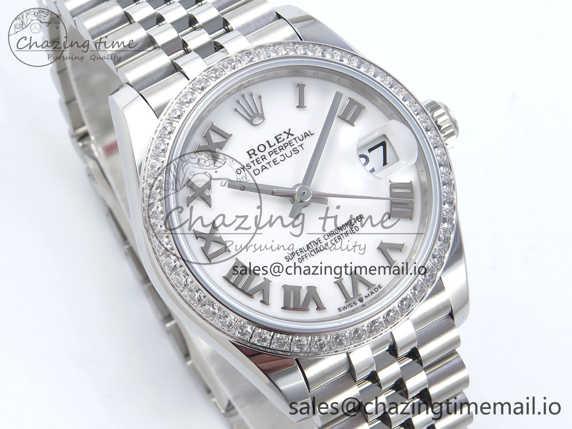 DateJust 31 278384RBR ARF 1:1 Best Edition 904L Steel White Roman Dial Diamonds Bezel on SS Jubilee Bracelet ETA 2688