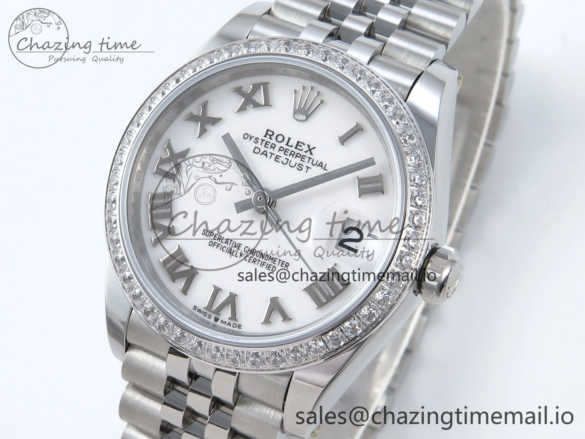 DateJust 31 278384RBR ARF 1:1 Best Edition 904L Steel White Roman Dial Diamonds Bezel on SS Jubilee Bracelet ETA 2688