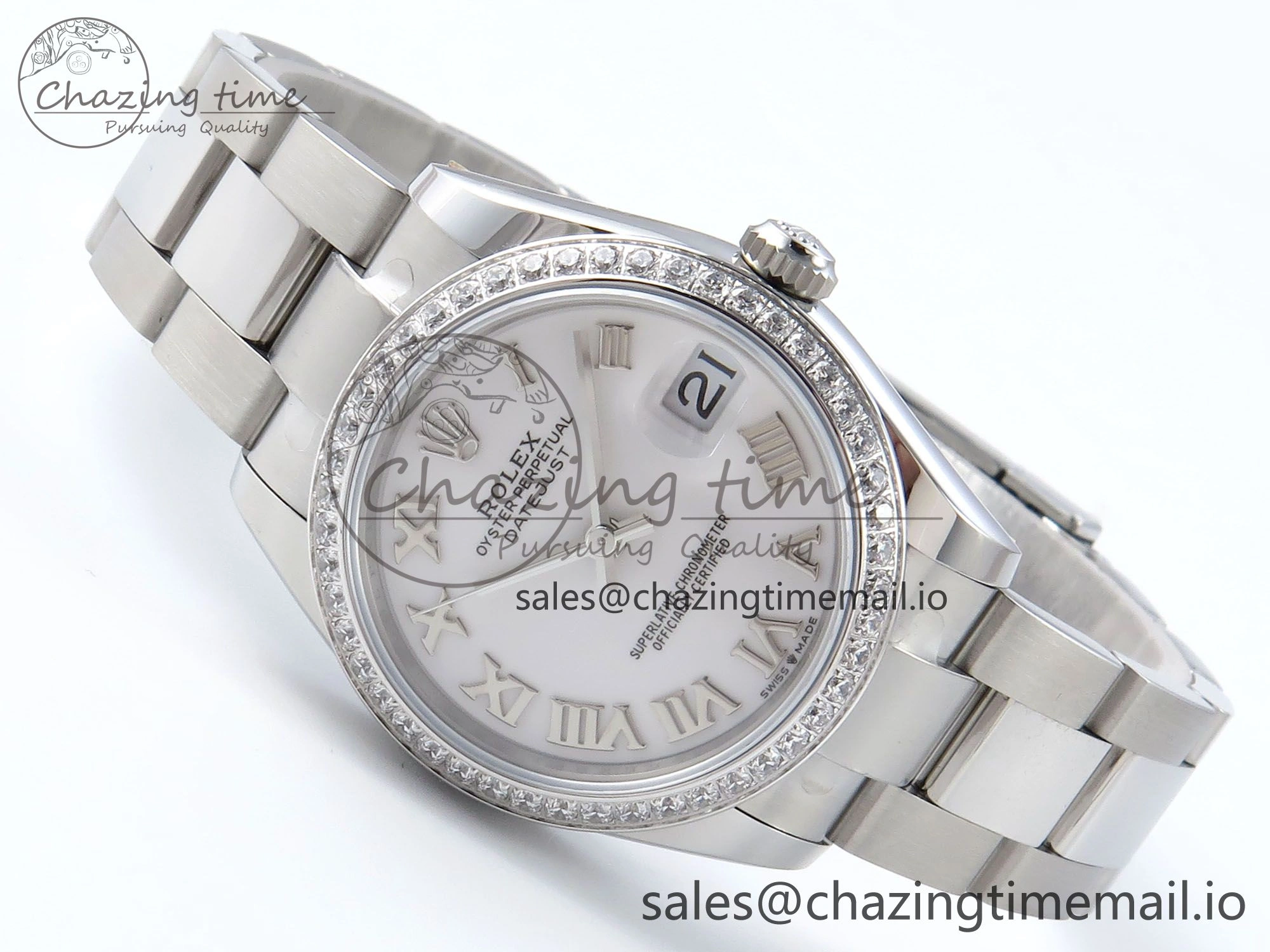 DateJust 31 278384RBR ARF 1:1 Best Edition 904L Steel White Roman Dial Diamonds Bezel on SS Oyster Bracelet ETA 2688