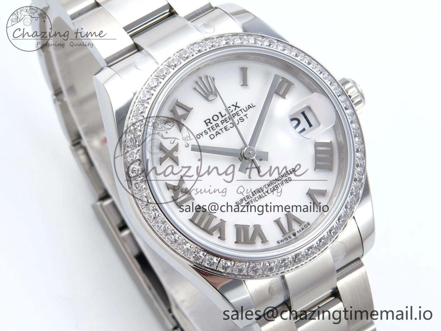 DateJust 31 278384RBR ARF 1:1 Best Edition 904L Steel White Roman Dial Diamonds Bezel on SS Oyster Bracelet ETA 2688