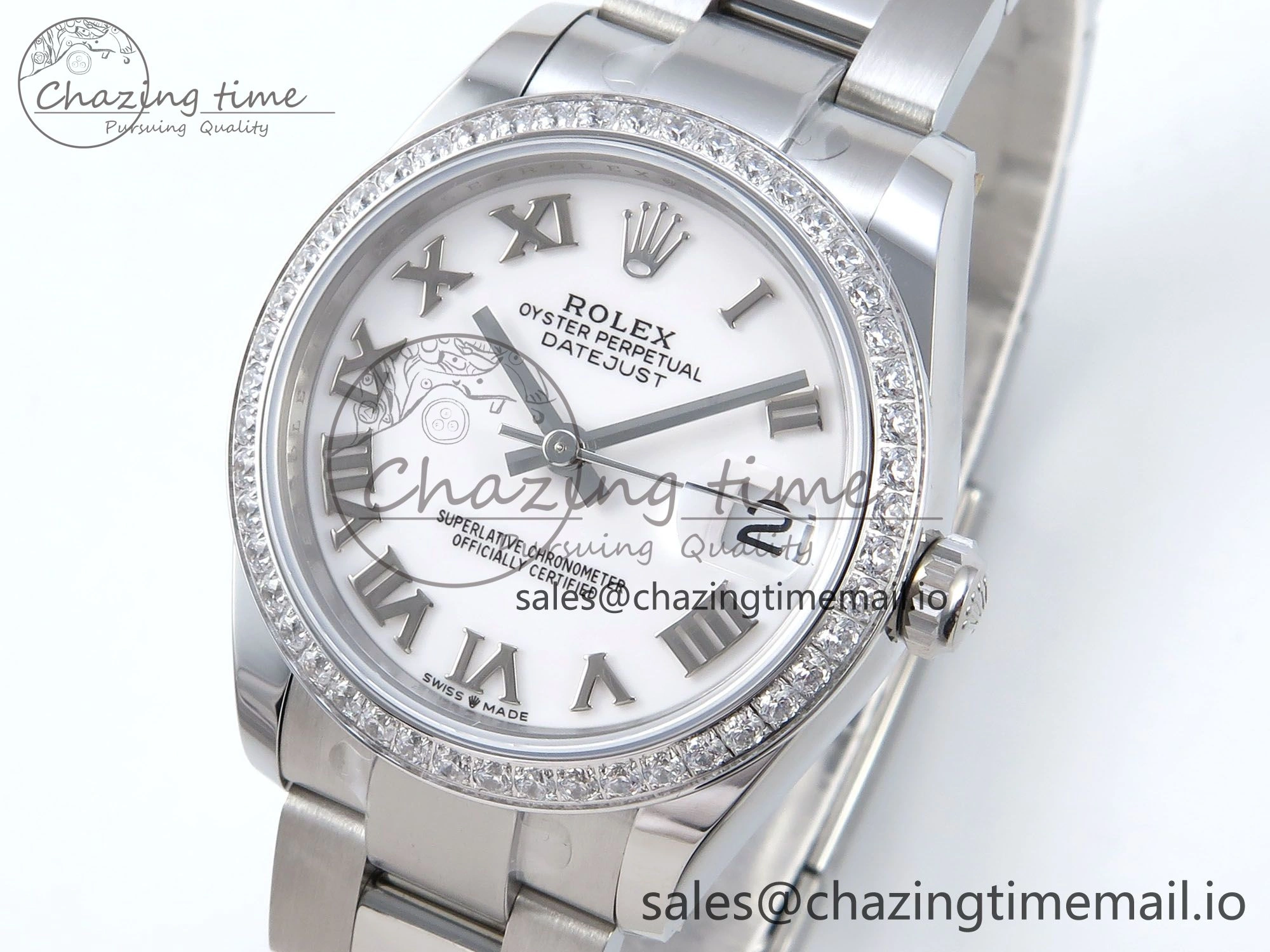 DateJust 31 278384RBR ARF 1:1 Best Edition 904L Steel White Roman Dial Diamonds Bezel on SS Oyster Bracelet ETA 2688