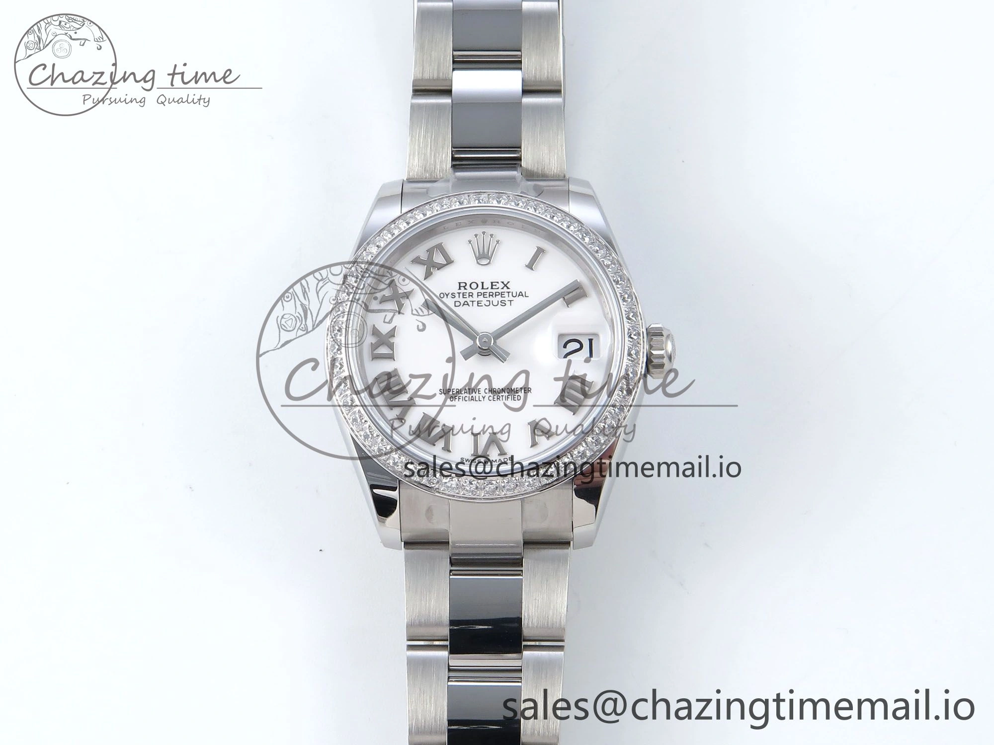 DateJust 31 278384RBR ARF 1:1 Best Edition 904L Steel White Roman Dial Diamonds Bezel on SS Oyster Bracelet ETA 2688