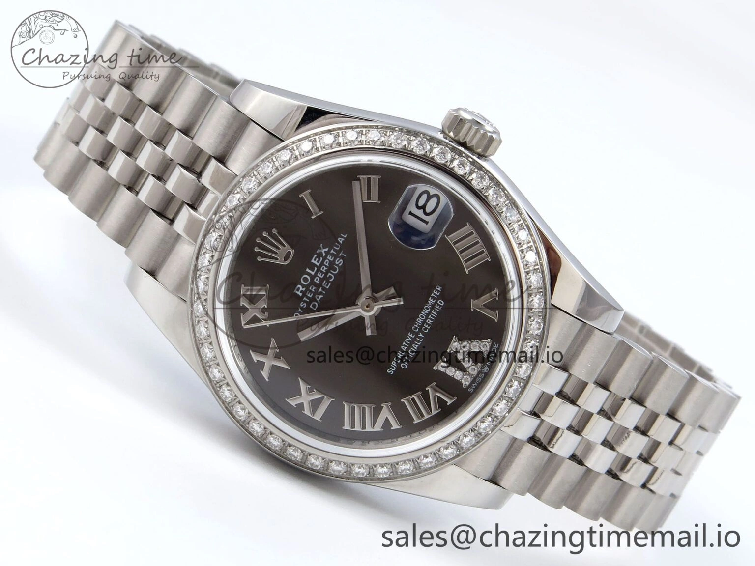 DateJust 31 278384RBR JARF 1:1 Best Edition 904L Steel Gray Roman Diamonds Dial on SS Jubilee Bracelet HZ2236