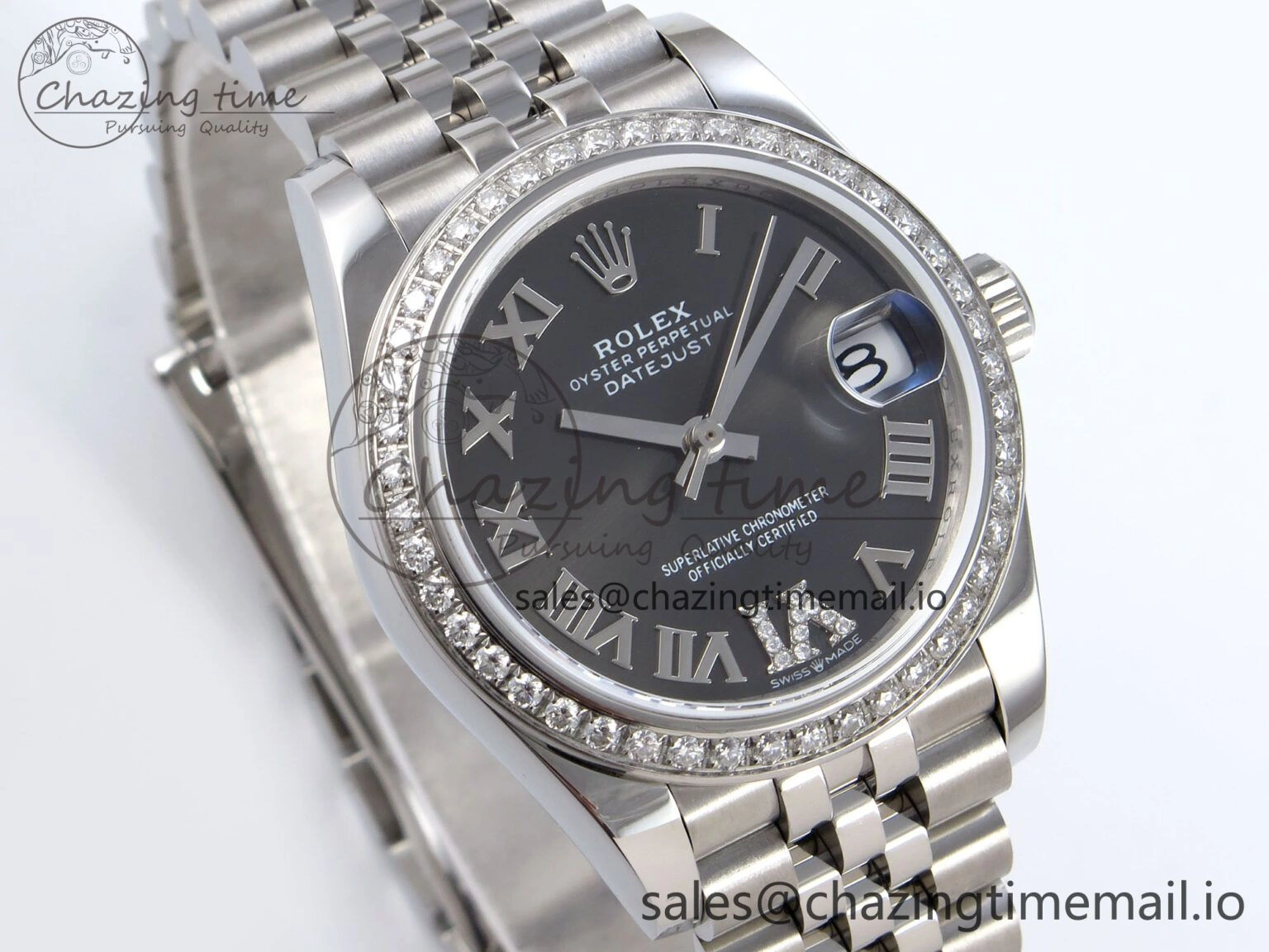 DateJust 31 278384RBR JARF 1:1 Best Edition 904L Steel Gray Roman Diamonds Dial on SS Jubilee Bracelet HZ2236