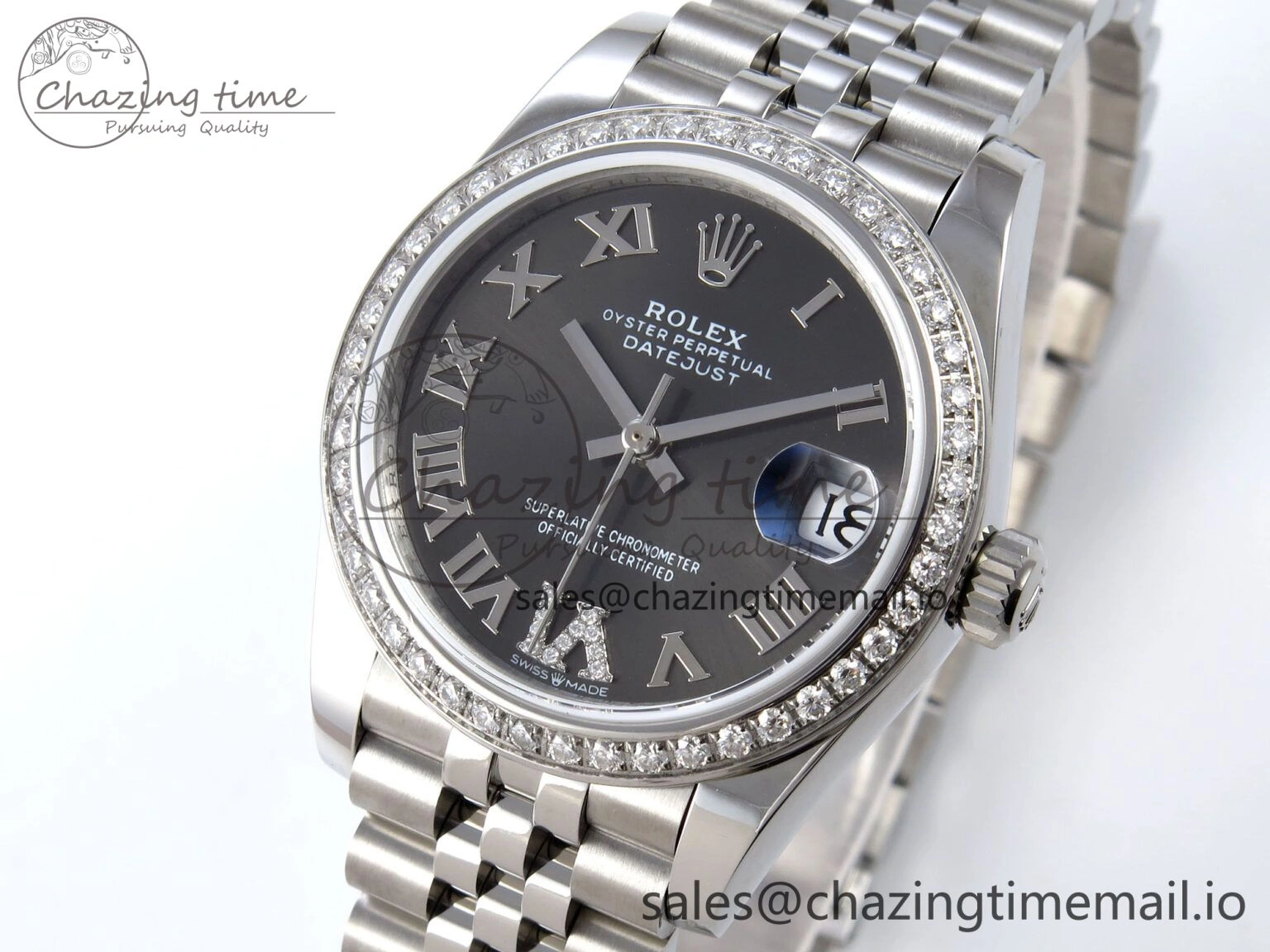 DateJust 31 278384RBR JARF 1:1 Best Edition 904L Steel Gray Roman Diamonds Dial on SS Jubilee Bracelet HZ2236