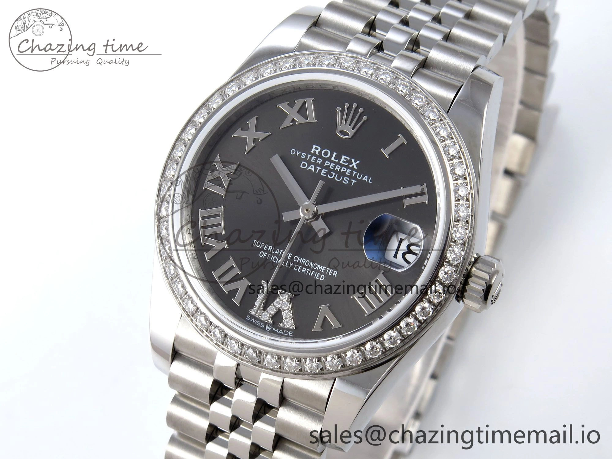 DateJust 31 278384RBR JARF 1:1 Best Edition 904L Steel Gray Roman Diamonds Dial on SS Jubilee Bracelet HZ2236