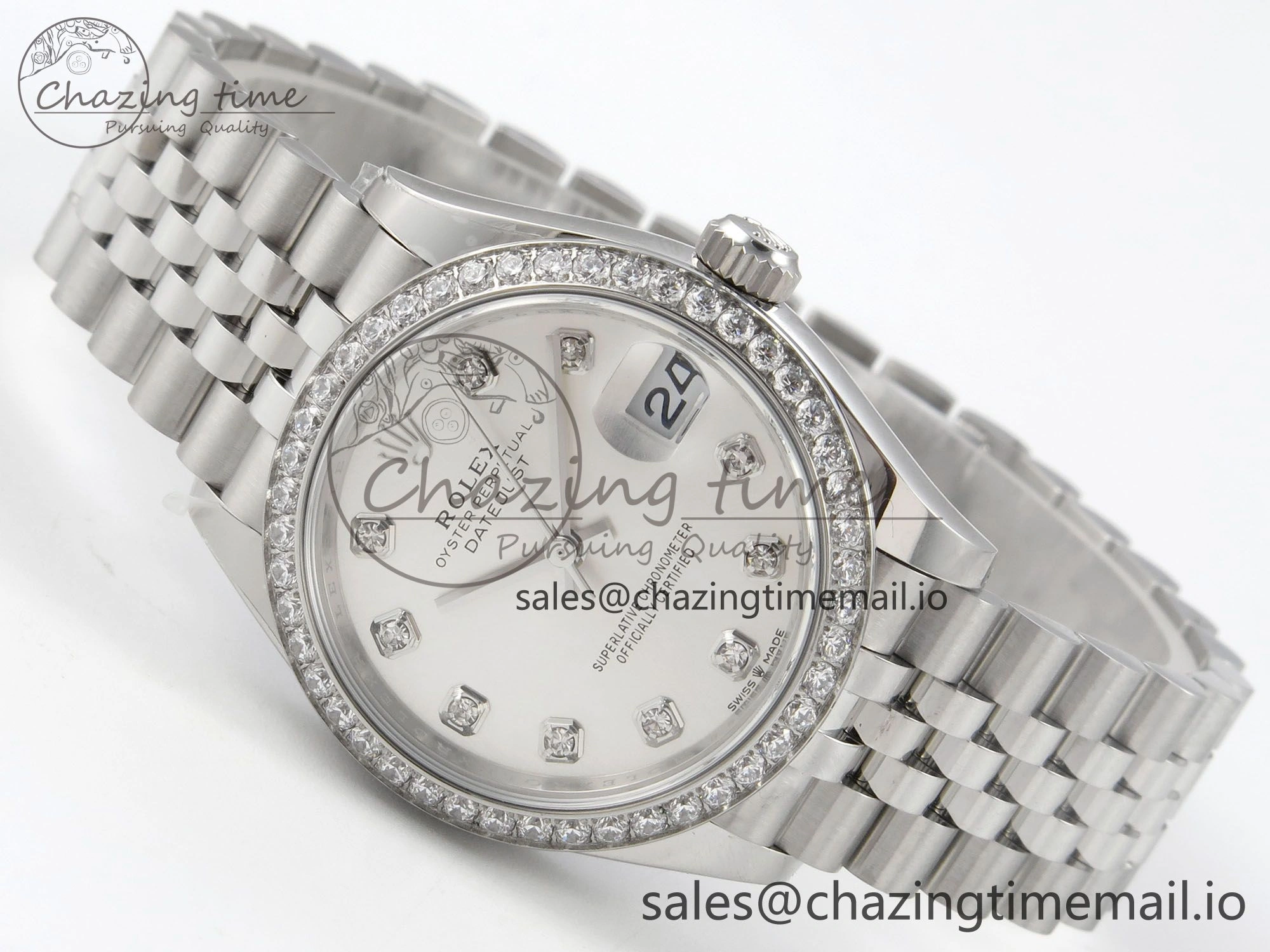 DateJust 31 278384RBR THBF 1:1 Best Edition 904L Steel Silver Diamonds Dial Diamonds Bezel on SS Oyster Bracelet HZ Cal.2236