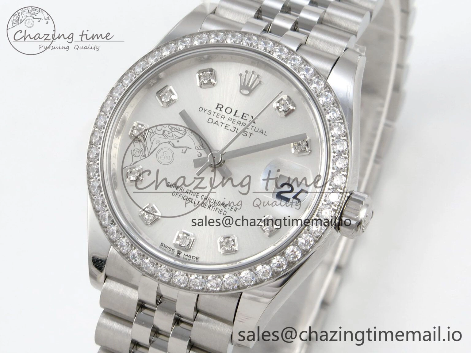 DateJust 31 278384RBR THBF 1:1 Best Edition 904L Steel Silver Diamonds Dial Diamonds Bezel on SS Oyster Bracelet HZ Cal.2236