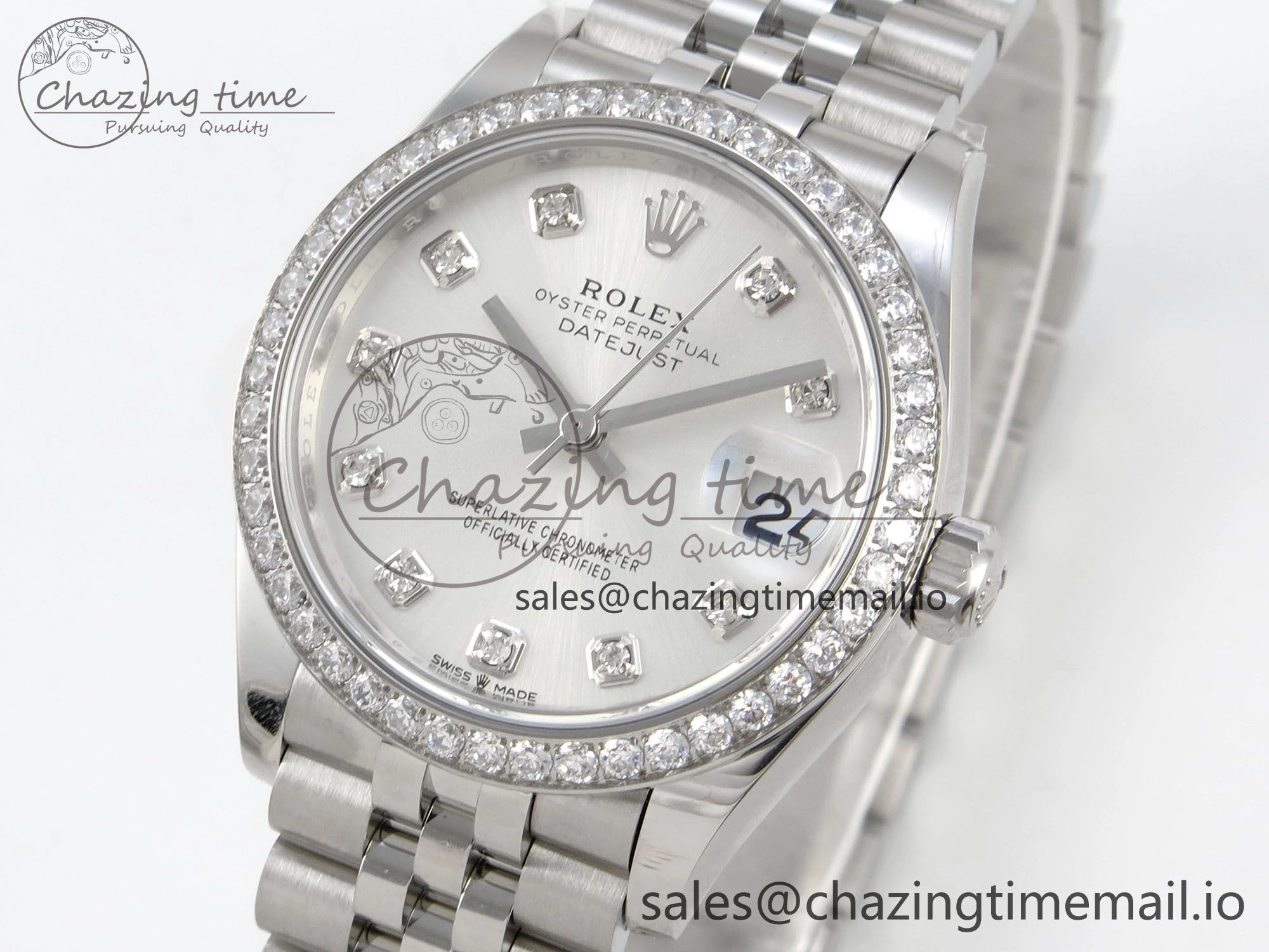 DateJust 31 278384RBR THBF 1:1 Best Edition 904L Steel Silver Diamonds Dial Diamonds Bezel on SS Oyster Bracelet HZ Cal.2236