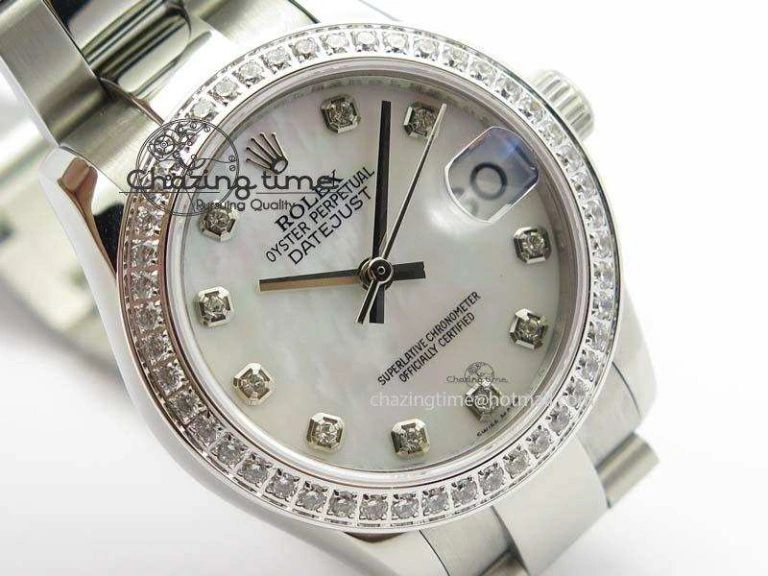 DateJust 31mm SS BP-Maker Best Edition Diamond Bezel White MOP Dial On SS Bracelet A2824 V2