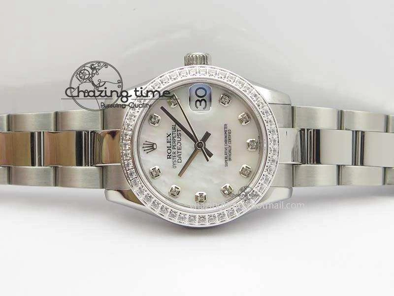 DateJust 31mm SS BP-Maker Best Edition Diamond Bezel White MOP Dial On SS Bracelet A2824 V2