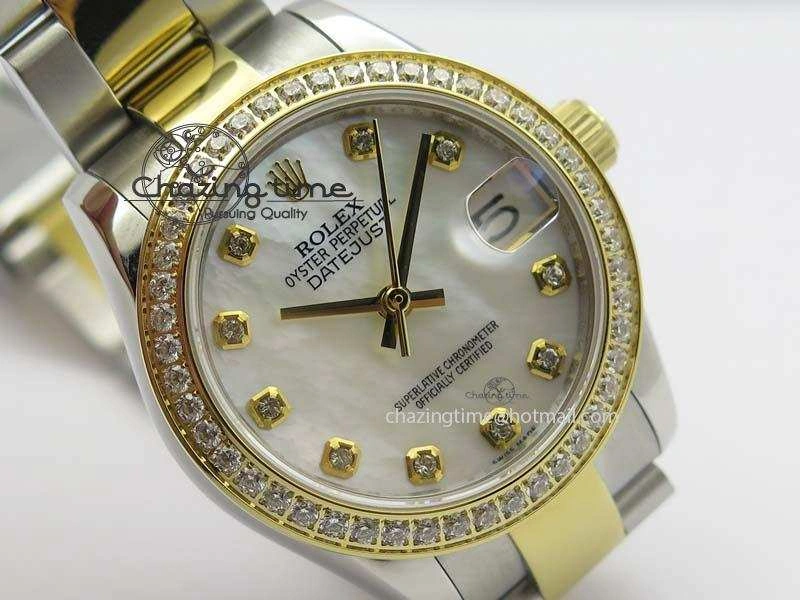 DateJust 31mm SS YG BP-Maker Best Edition Diamond Bezel White MOP Dial On SS YG Bracelet A2824 V2