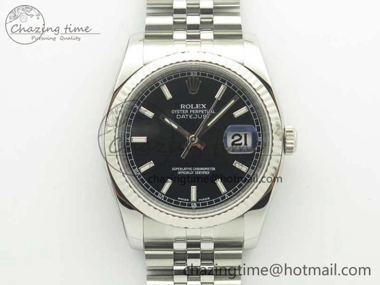 DateJust 36 116234 SS 904L ARF 1:1 Best Edition Black Dial Sticks Markers on 904L SS Jubilee Bracelet SA3135 V2