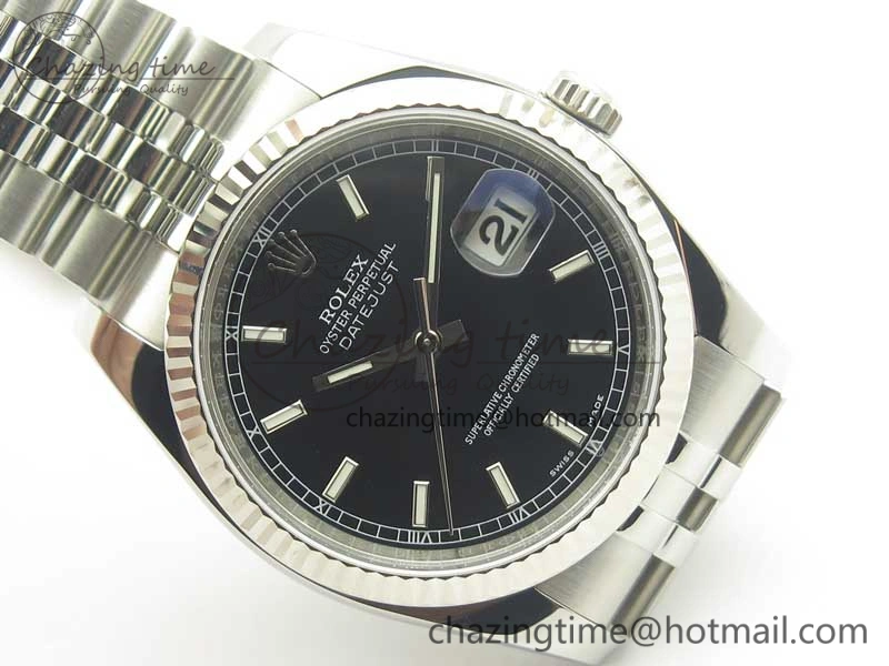 DateJust 36 116234 SS 904L ARF 1:1 Best Edition Black Dial Sticks Markers on 904L SS Jubilee Bracelet SA3135 V2