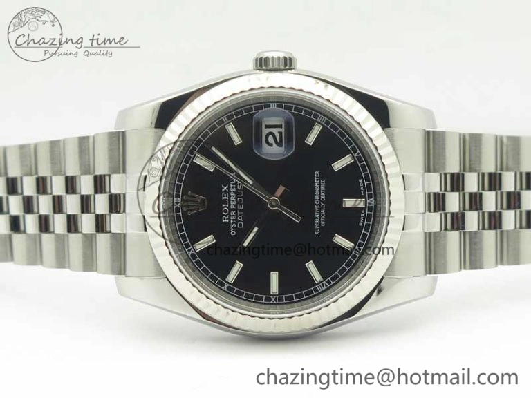 DateJust 36 116234 SS 904L ARF 1:1 Best Edition Black Dial Sticks Markers on 904L SS Jubilee Bracelet SA3135 V2