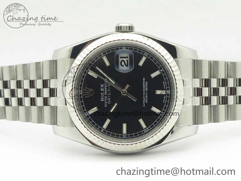 DateJust 36 116234 SS 904L ARF 1:1 Best Edition Black Dial Sticks Markers on 904L SS Jubilee Bracelet SA3135 V2