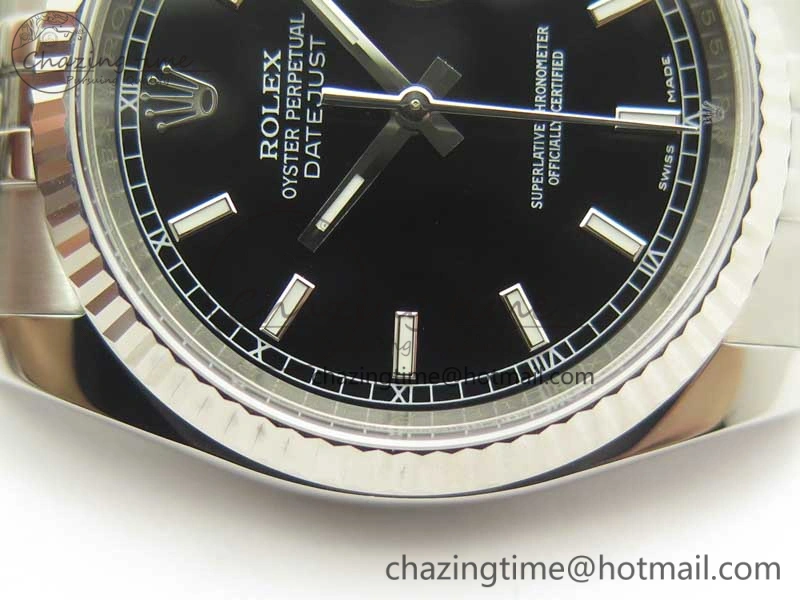 DateJust 36 116234 SS 904L ARF 1:1 Best Edition Black Dial Sticks Markers on 904L SS Jubilee Bracelet SA3135 V2