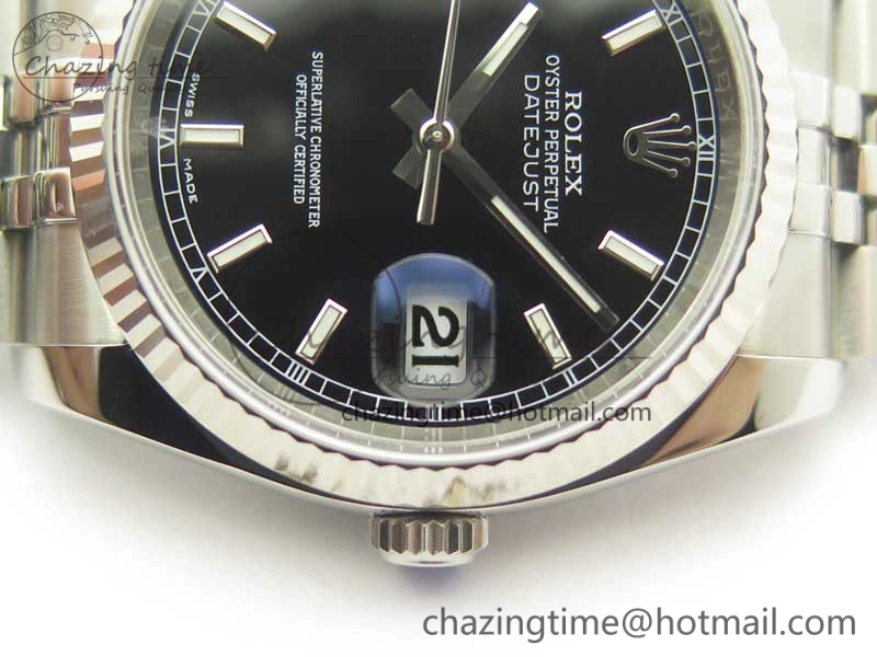 DateJust 36 116234 SS 904L ARF 1:1 Best Edition Black Dial Sticks Markers on 904L SS Jubilee Bracelet SA3135 V2