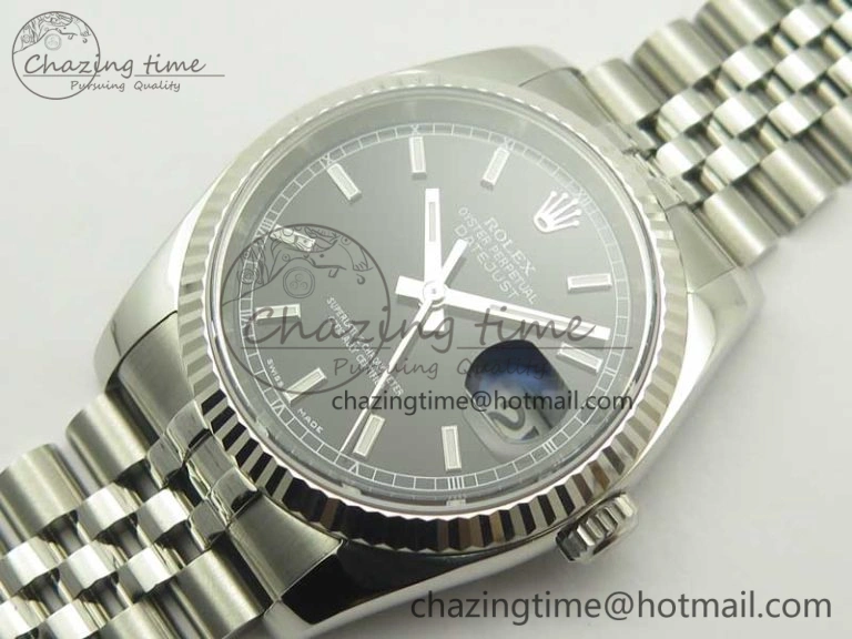 DateJust 36 116234 SS 904L ARF 1:1 Best Edition Black Dial Sticks Markers on 904L SS Jubilee Bracelet SA3135 V2