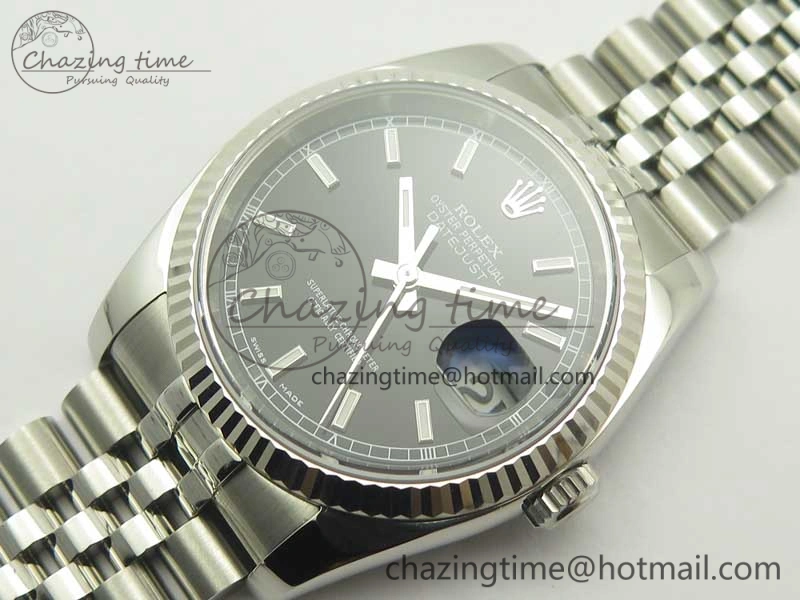 DateJust 36 116234 SS 904L ARF 1:1 Best Edition Black Dial Sticks Markers on 904L SS Jubilee Bracelet SA3135 V2