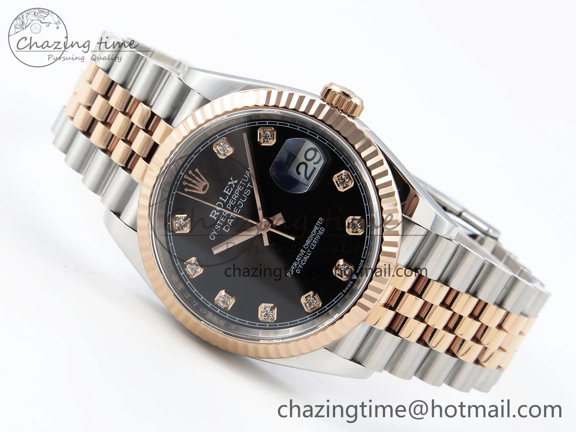 DateJust 36 126231 APF 1:1 Best Edition 904L Steel Black Diamonds Dial on SS RG Jubilee Bracelet VR3235