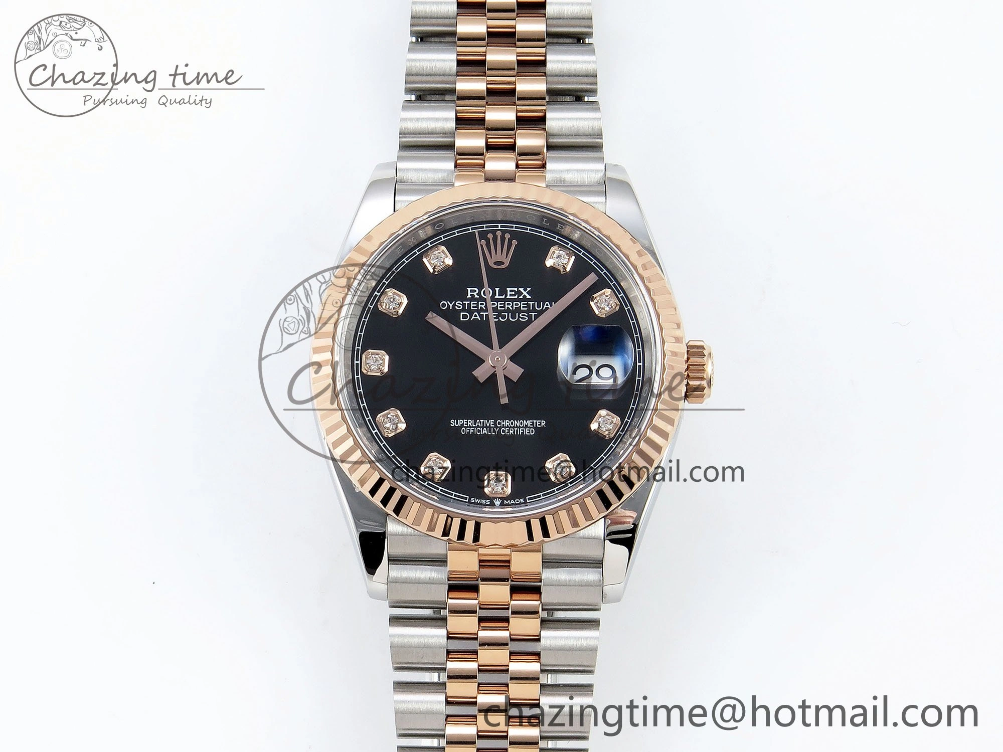 DateJust 36 126231 APF 1:1 Best Edition 904L Steel Black Diamonds Dial on SS RG Jubilee Bracelet VR3235