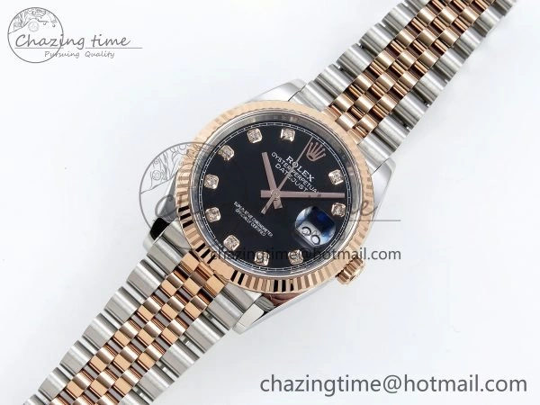 DateJust 36 126231 APF 1:1 Best Edition 904L Steel Black Diamonds Dial on SS RG Jubilee Bracelet VR3235