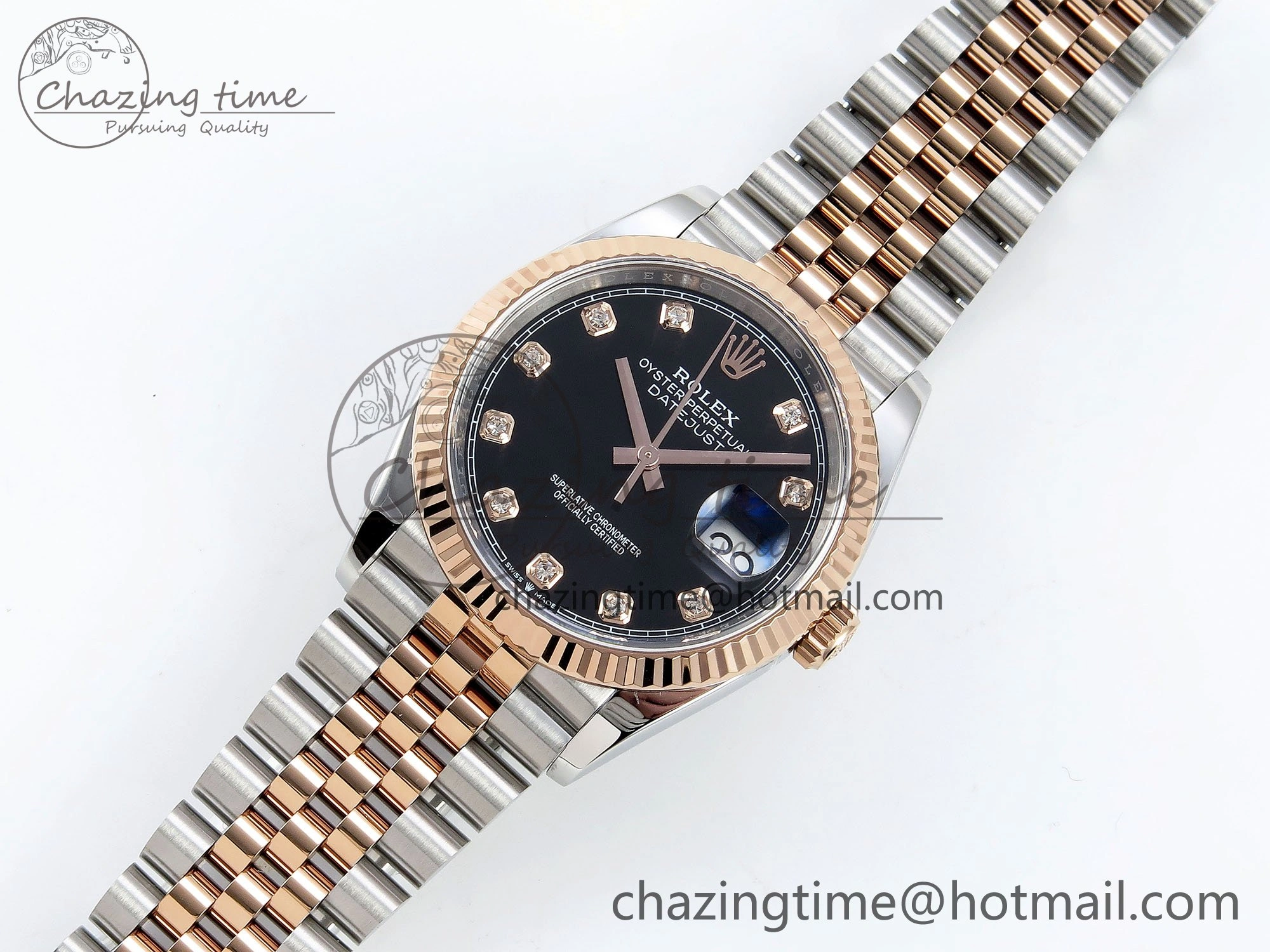 DateJust 36 126231 APF 1:1 Best Edition 904L Steel Black Diamonds Dial on SS RG Jubilee Bracelet VR3235