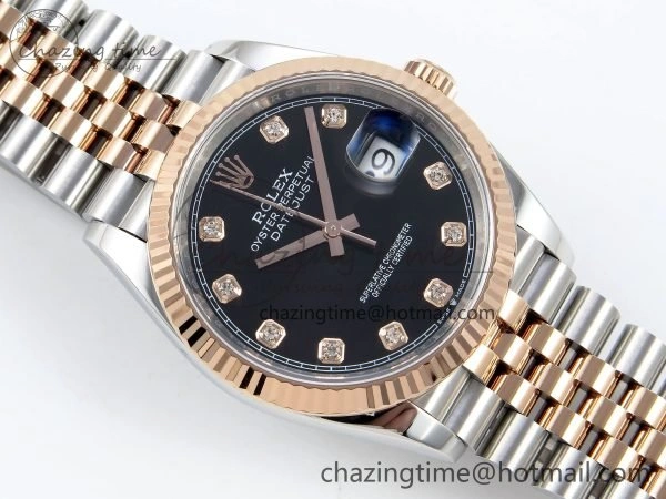 DateJust 36 126231 APF 1:1 Best Edition 904L Steel Black Diamonds Dial on SS RG Jubilee Bracelet VR3235