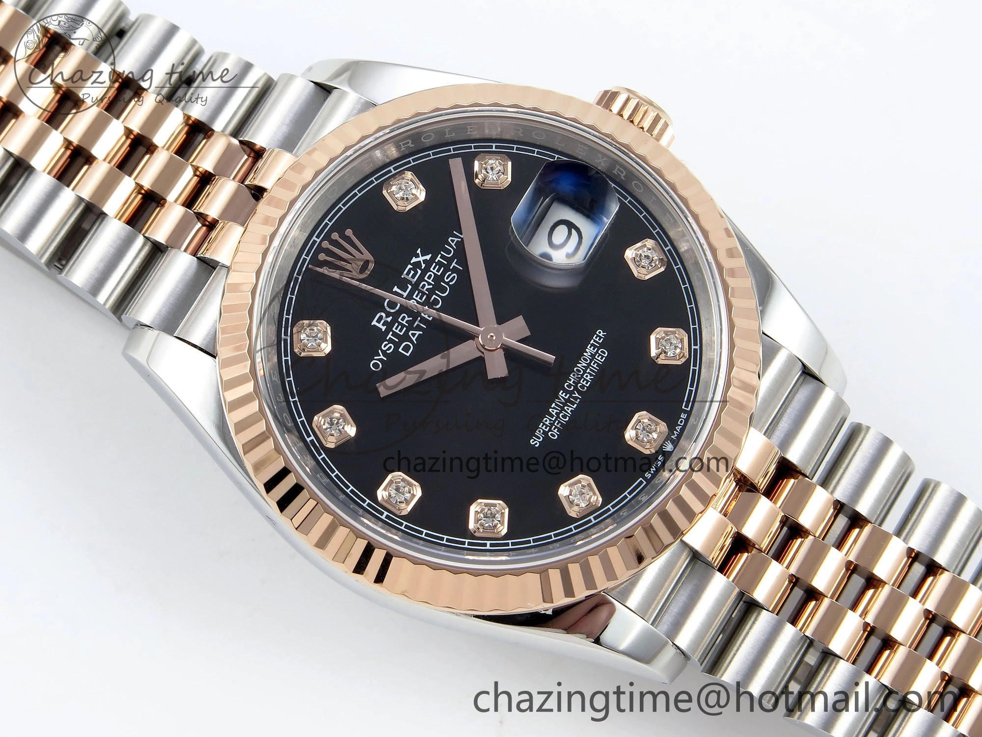 DateJust 36 126231 APF 1:1 Best Edition 904L Steel Black Diamonds Dial on SS RG Jubilee Bracelet VR3235