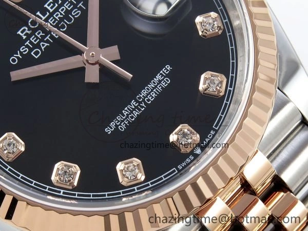 DateJust 36 126231 APF 1:1 Best Edition 904L Steel Black Diamonds Dial on SS RG Jubilee Bracelet VR3235