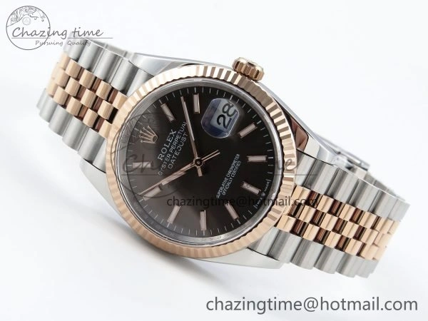 DateJust 36 126231 APF 1:1 Best Edition 904L Steel Brown Sitck Dial on SS RG Jubilee Bracelet VR3235