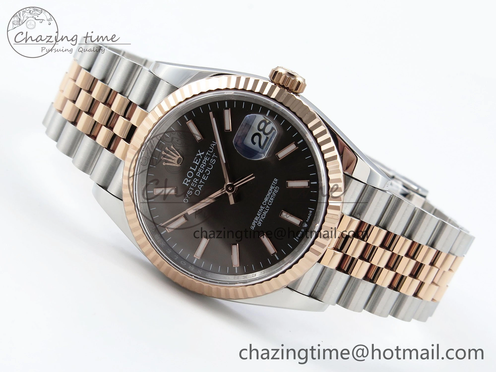 DateJust 36 126231 APF 1:1 Best Edition 904L Steel Brown Sitck Dial on SS RG Jubilee Bracelet VR3235