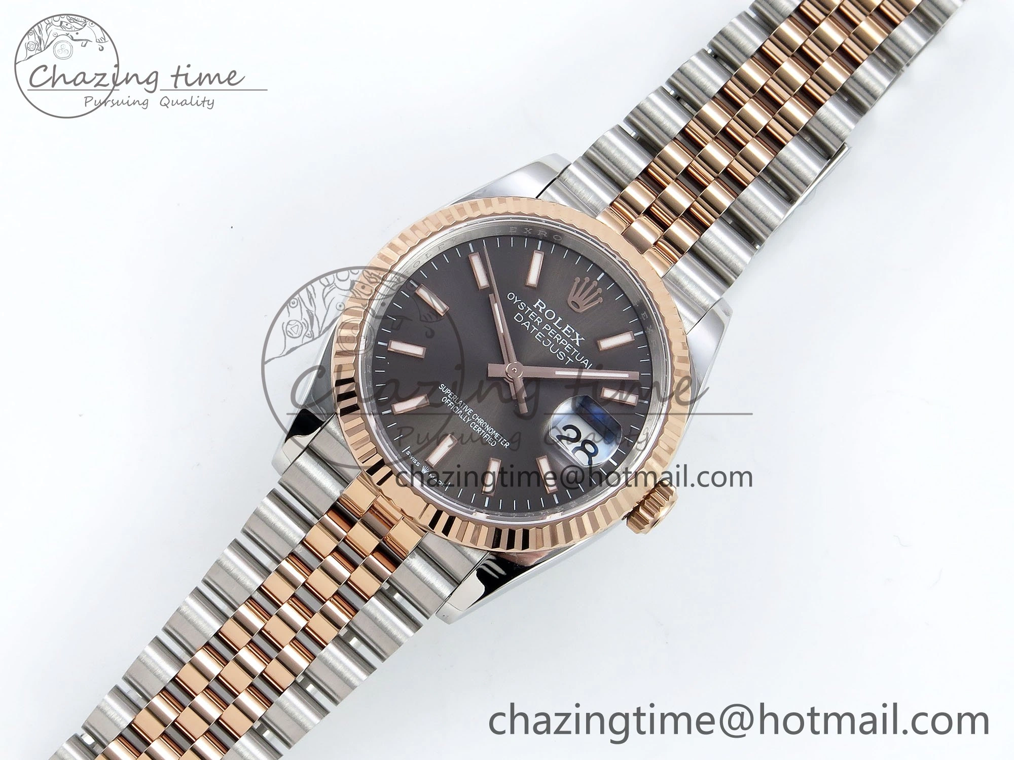 DateJust 36 126231 APF 1:1 Best Edition 904L Steel Brown Sitck Dial on SS RG Jubilee Bracelet VR3235
