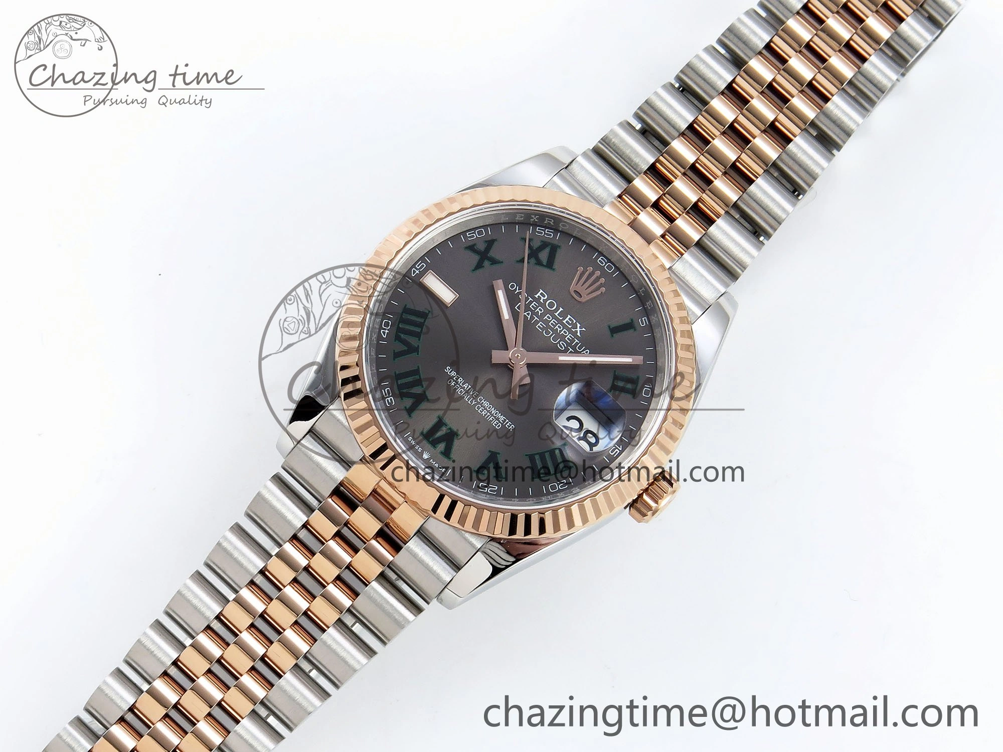 DateJust 36 126231 APF 1:1 Best Edition 904L Steel Gray Dial Green Roman on SS RG Jubilee Bracelet VR3235